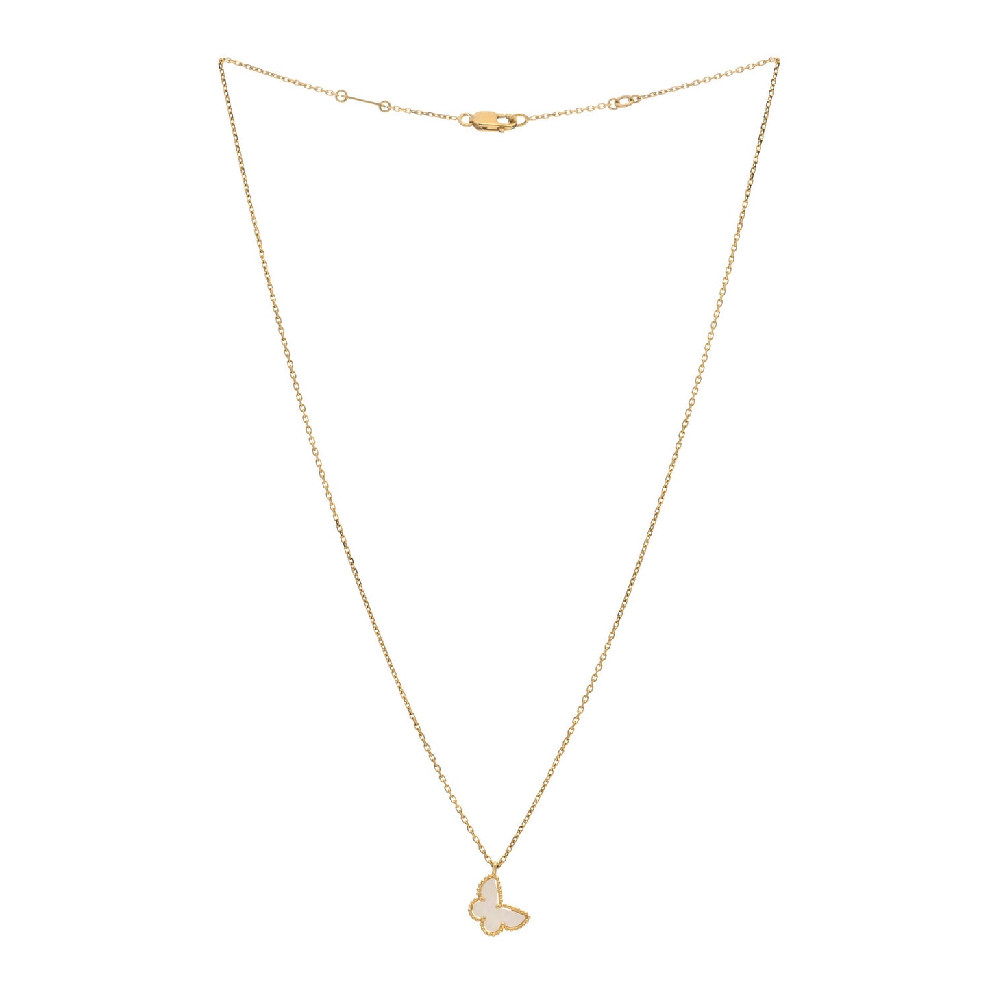 18K Yellow Gold Mother of Pearl Sweet Alhambra Butterfly Pendant Necklace