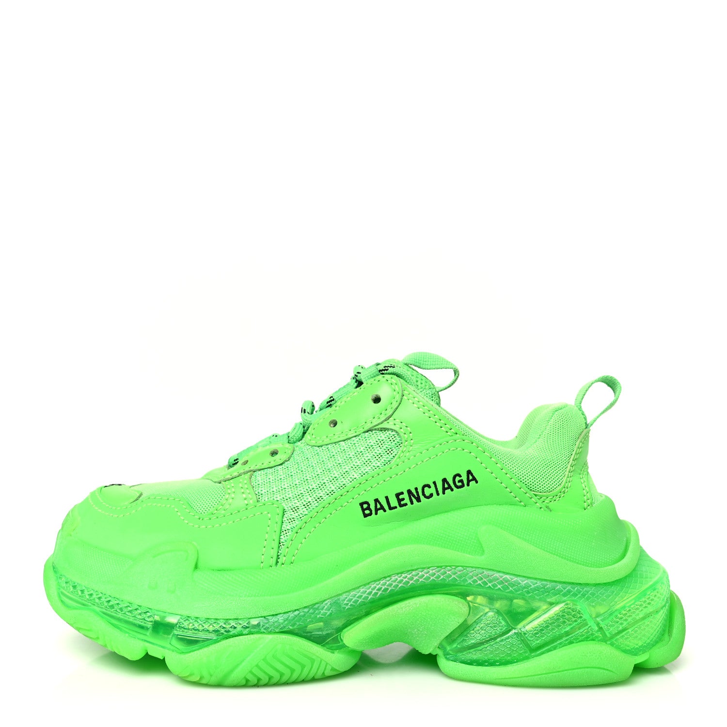 Balenciaga Fabric Mesh Clear Sole Womens Triple S Sneakers 36 Fluo