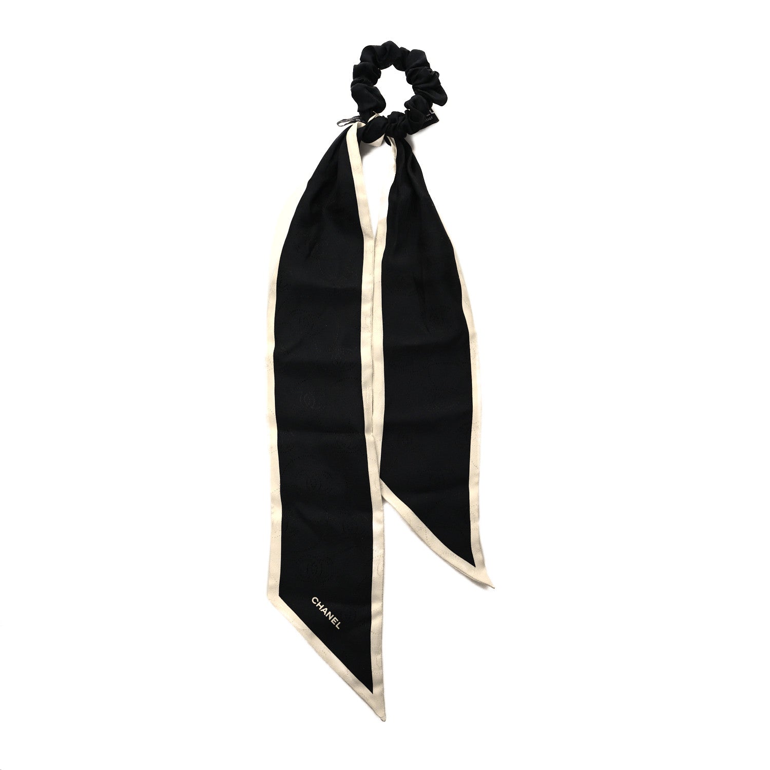 Chanel Silk Twill Hair Tie White Black 2 of 3