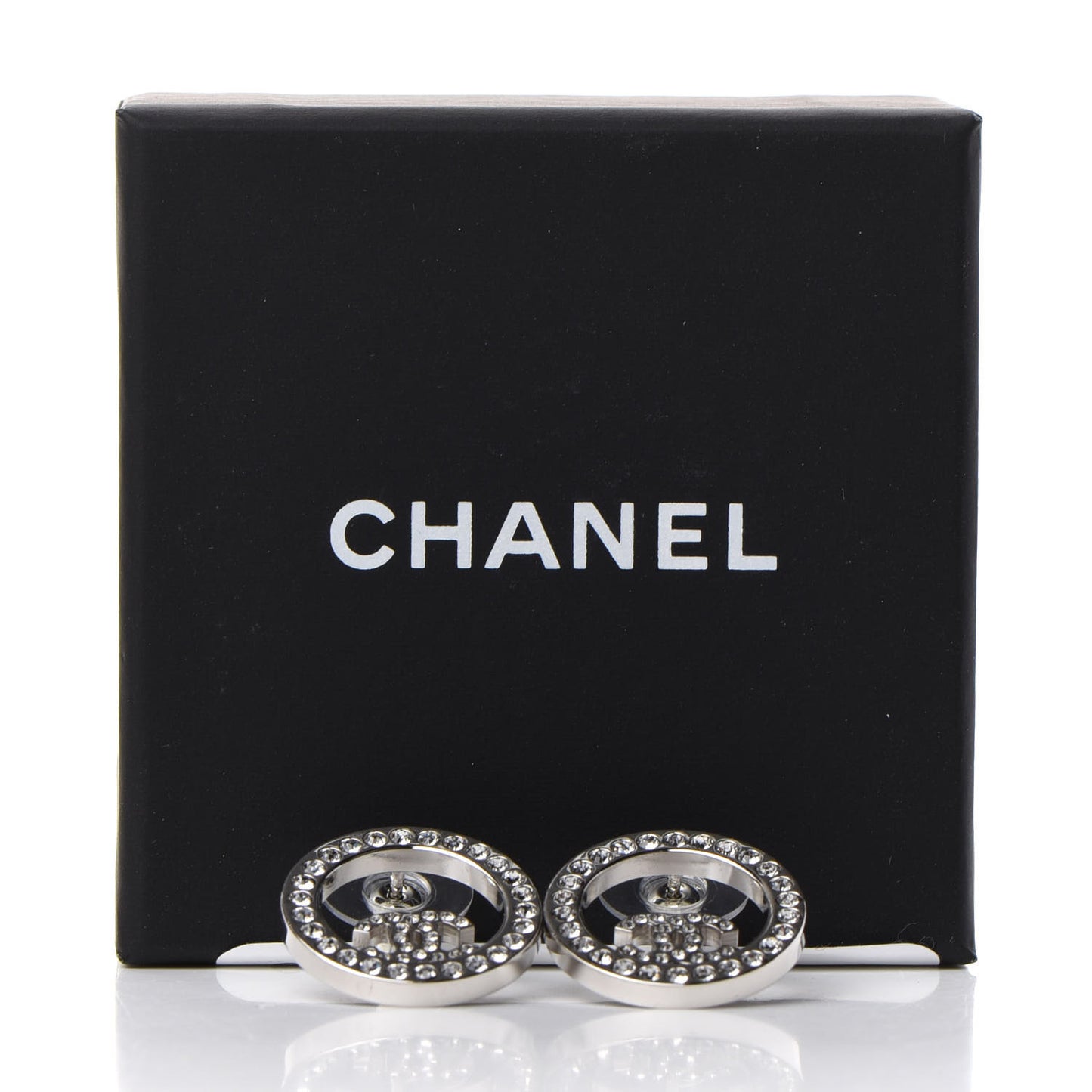 Crystal CC Round Earrings Silver