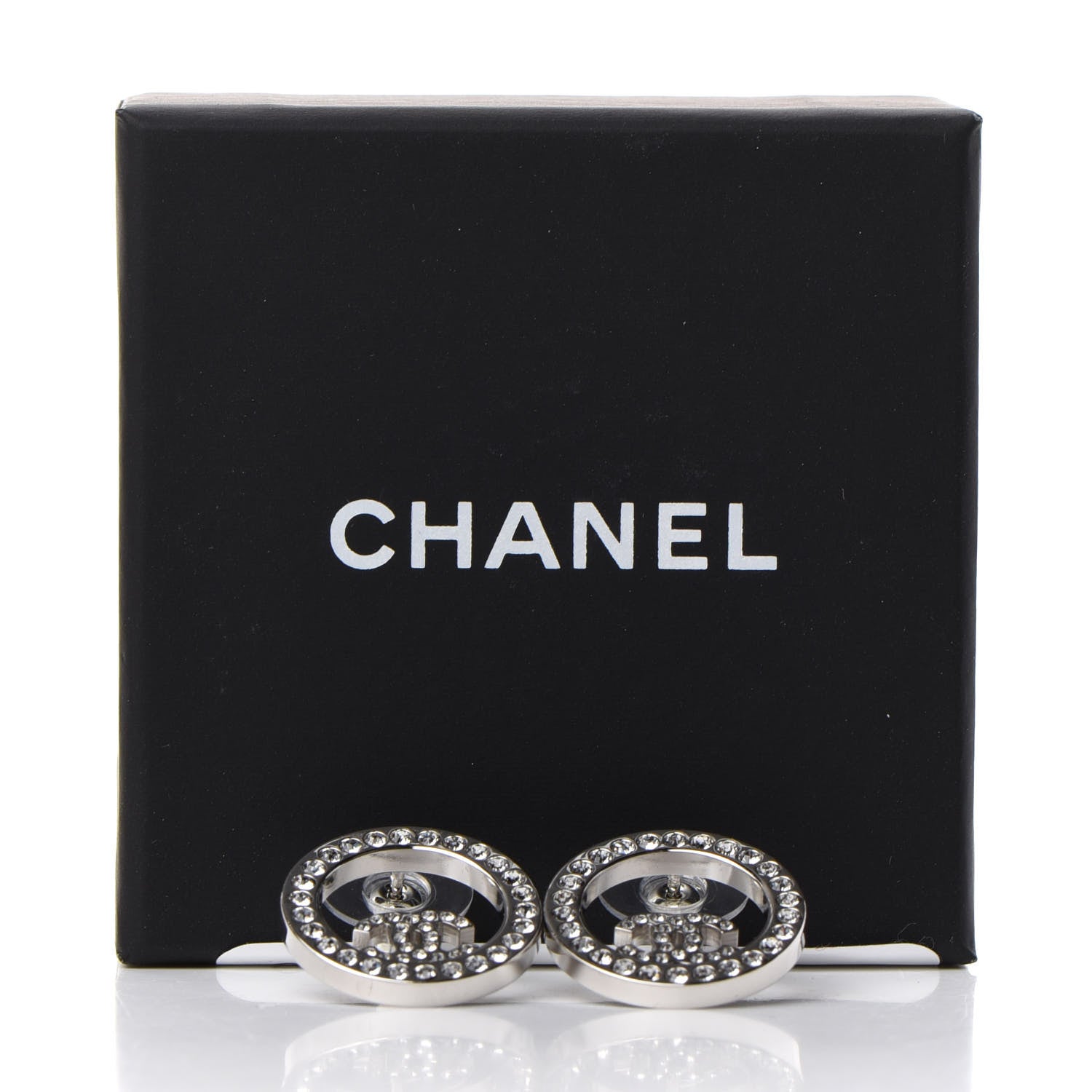 Chanel Crystal CC Round Earrings Silver 5 of 5