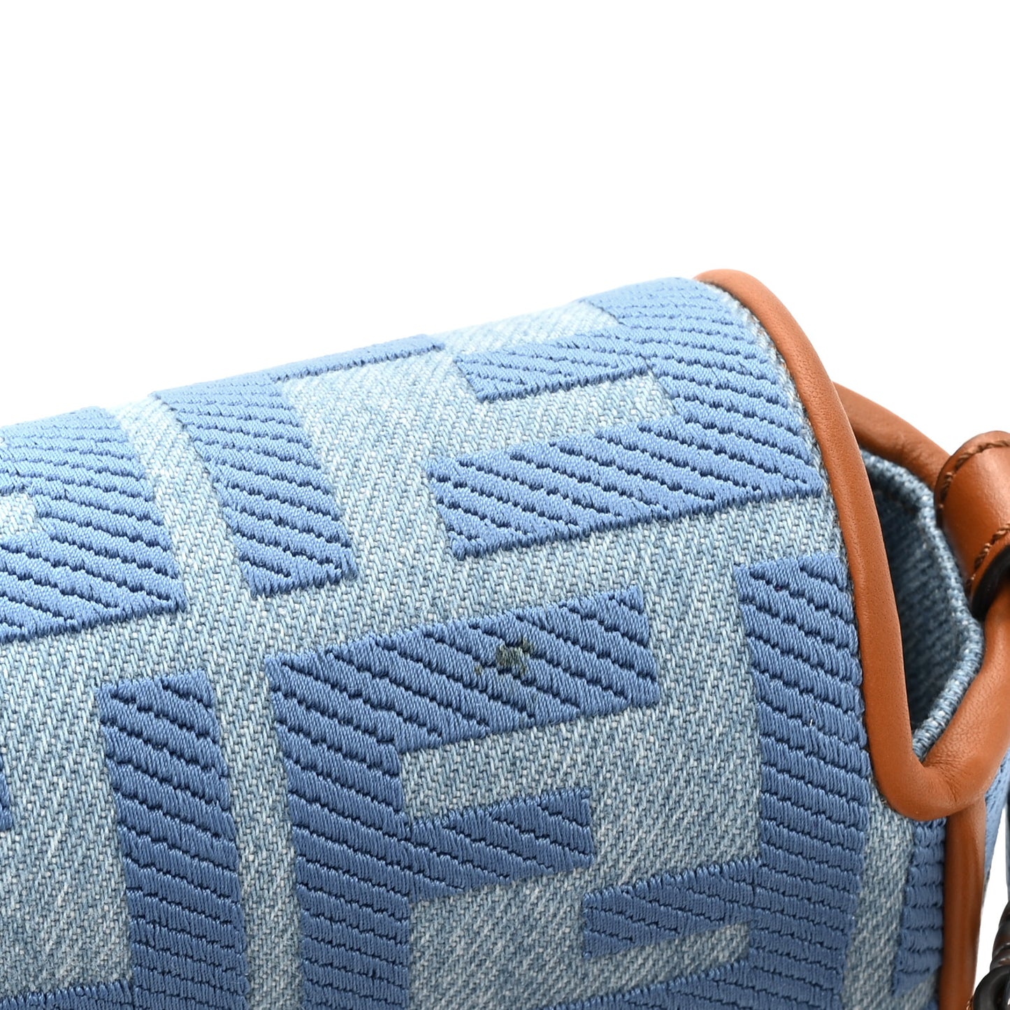 Denim Vitello King FF Embroidered Baguette Denim Chiaro Brandy