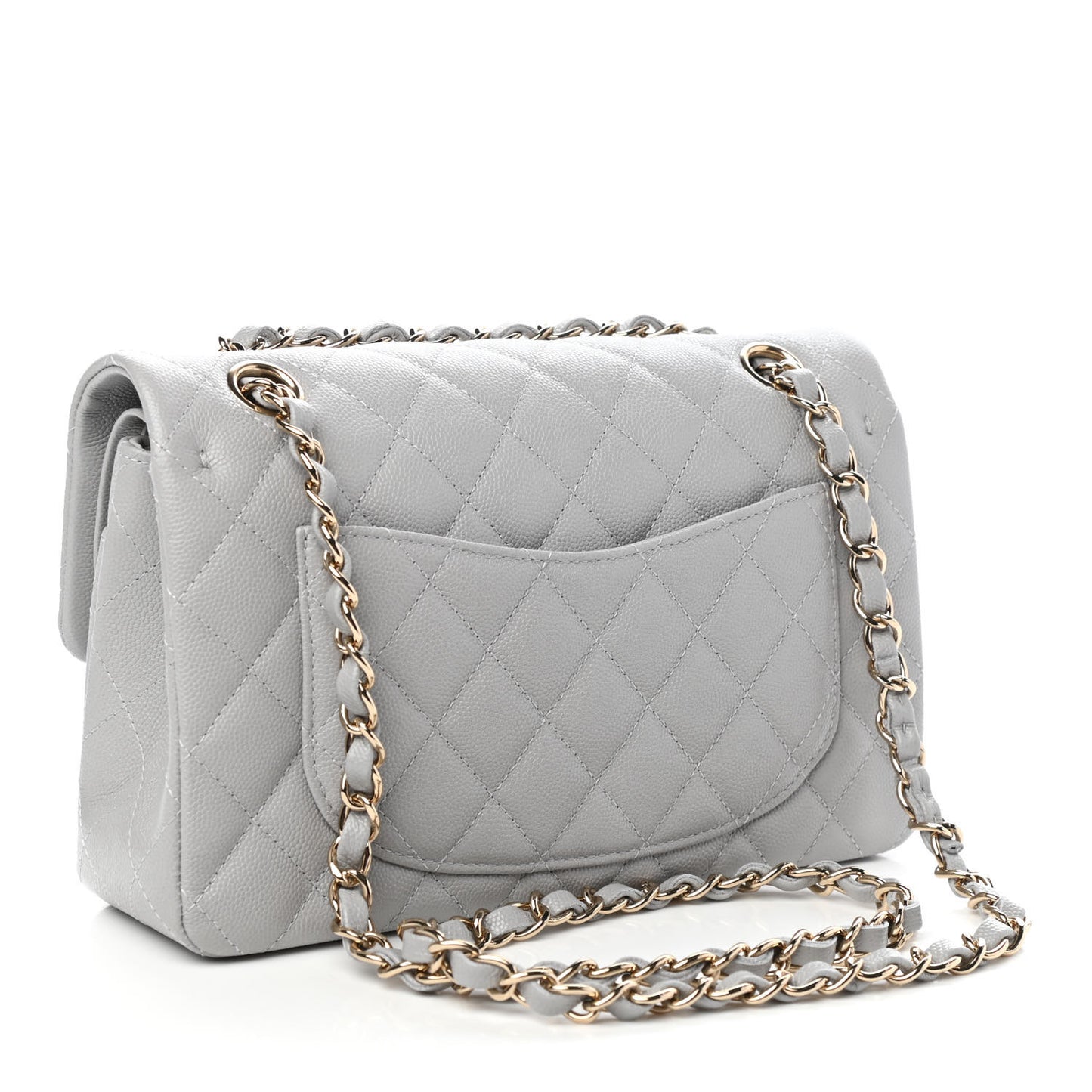 Caviar Quilted Small Double Flap Grey