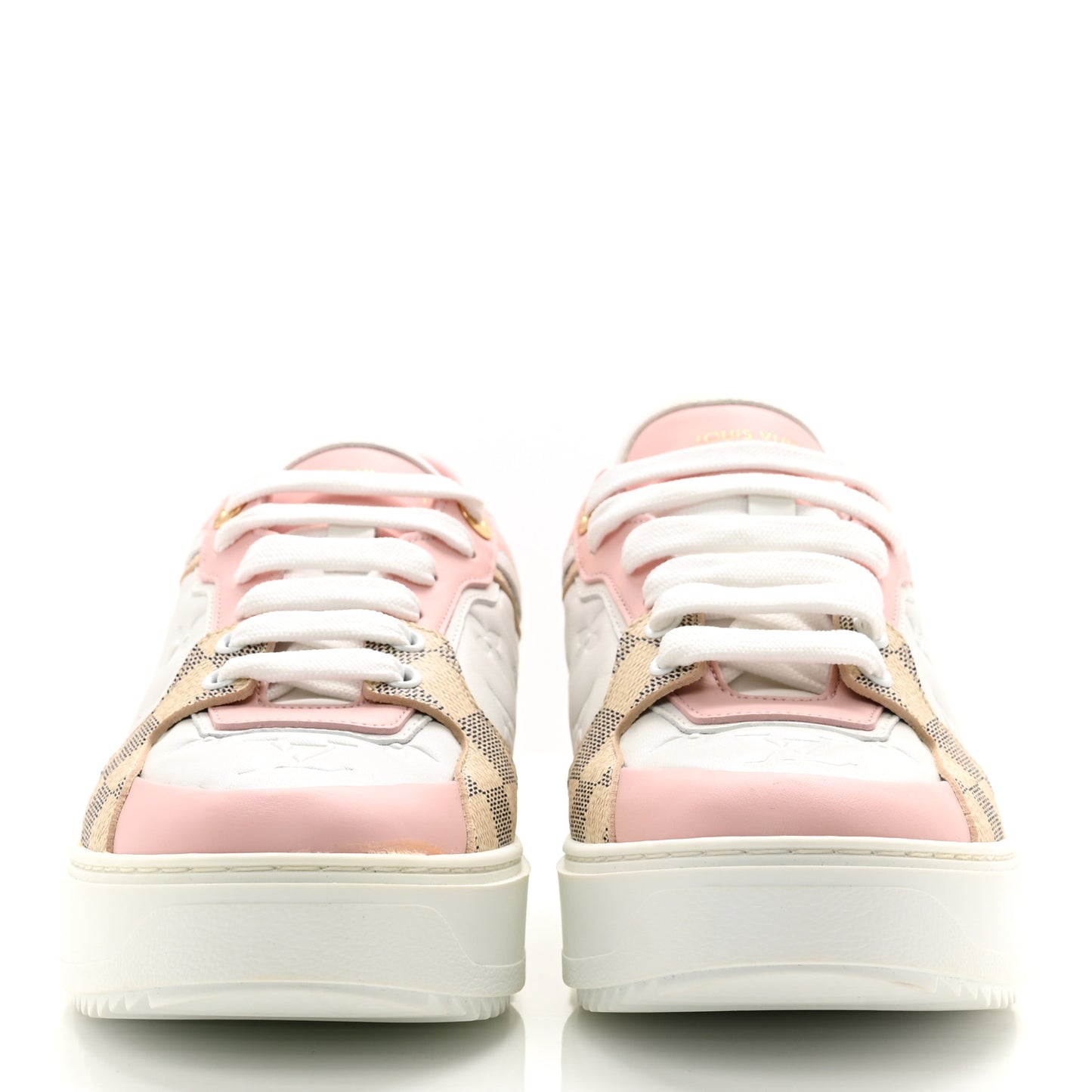 Monogram Embossed Calfskin Damier Azur Time Out Sneakers 39.5 Rose Clair Pink