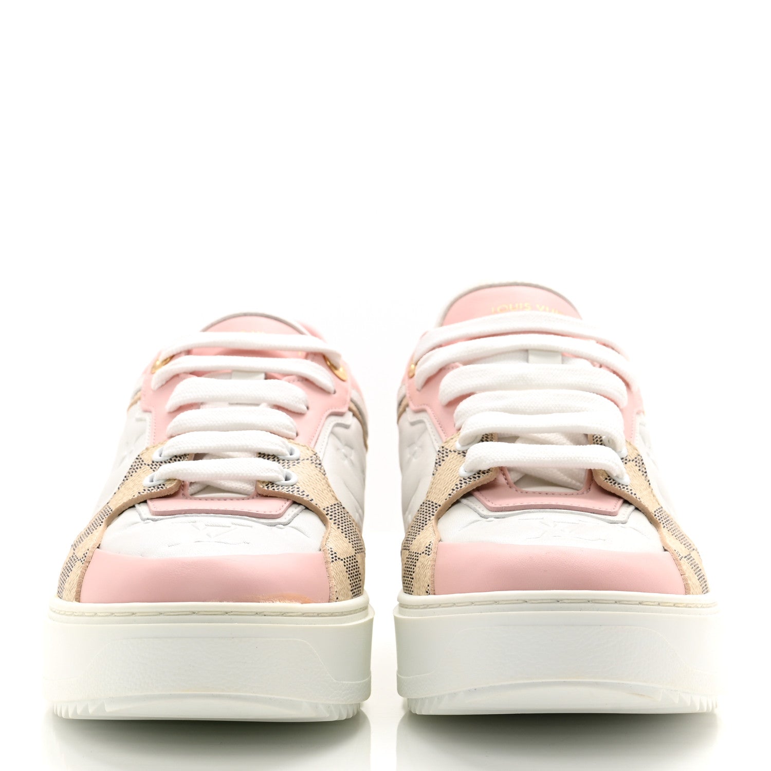 Louis Vuitton Monogram Embossed Calfskin Damier Azur Time Out Sneakers 39.5 Rose Clair Pink 2 of 8