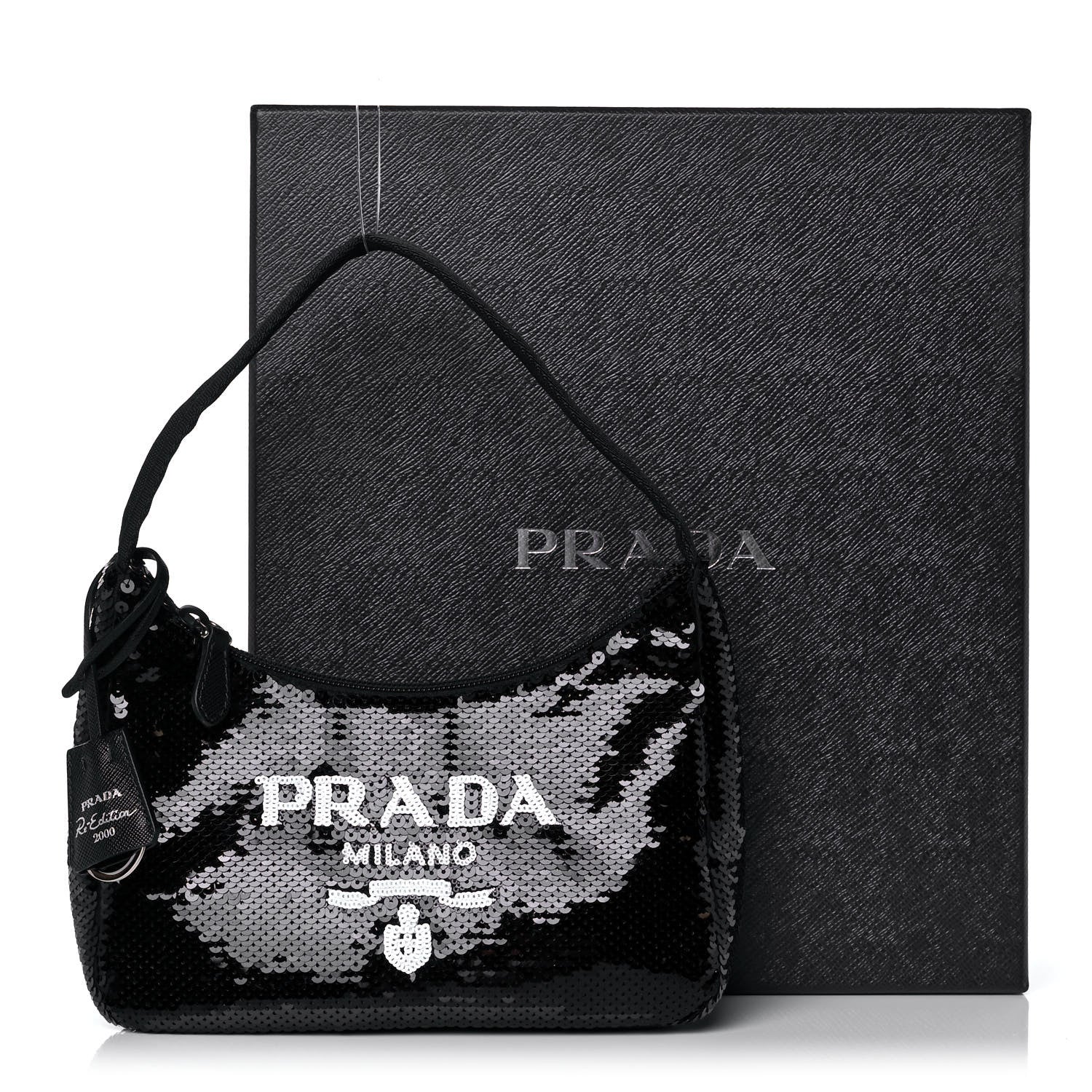 Prada Paillettes Sequin Mini Re-Edition 2000 Bag Black White 13 of 13
