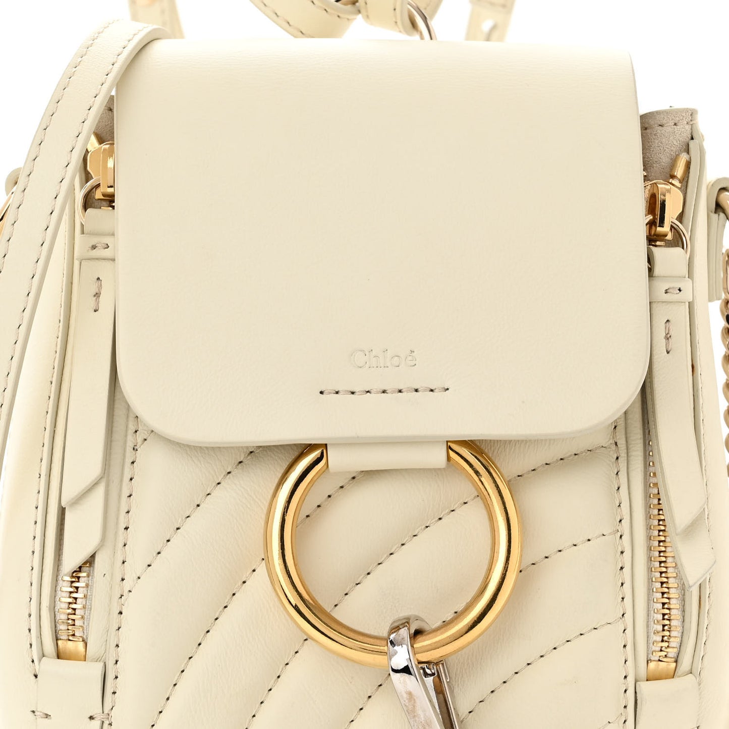 Calfskin Quilted Mini Faye Backpack Natural White