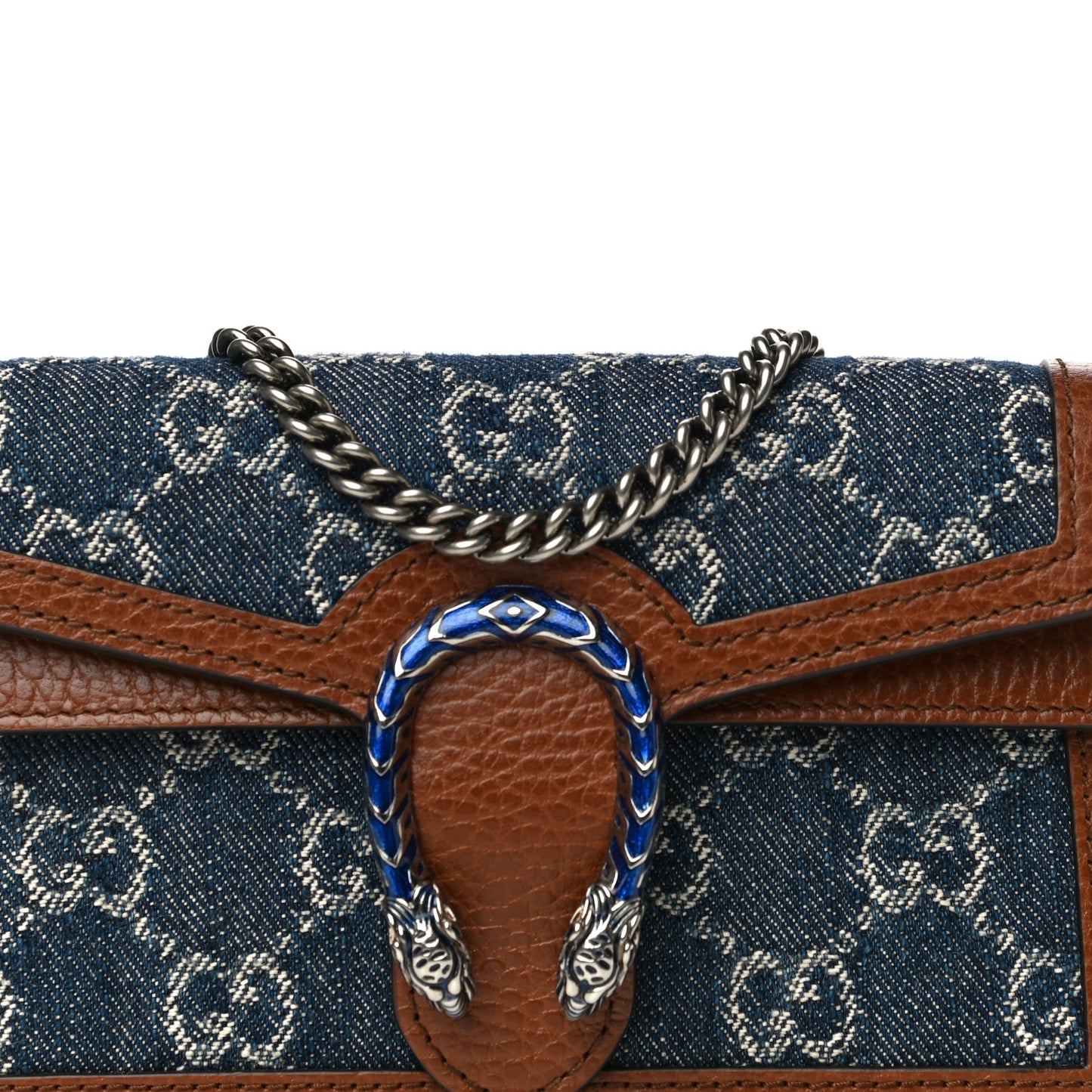 New Denim GG Monogram Dollar Calfskin Enamel Super Mini Dionysus Shoulder Bag Blue Tea Cuir Epilog Electric Blue