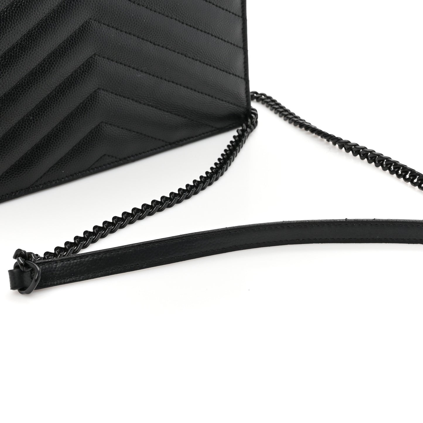 Grain De Poudre Matelasse Chevron Monogram Monochrome Envelope Chain Wallet Black