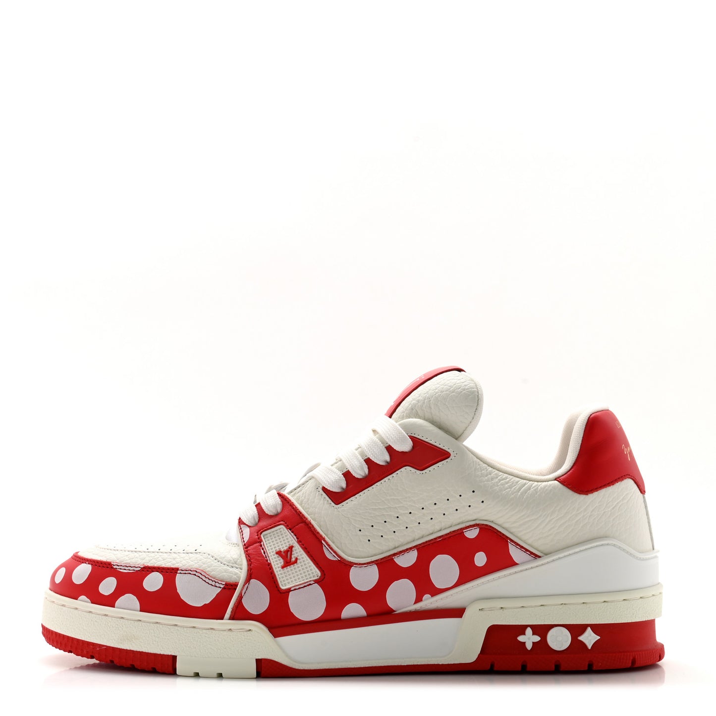 LV X YK Calfskin Printed Mens Infinity Dots Trainer Sneakers 9 White Red