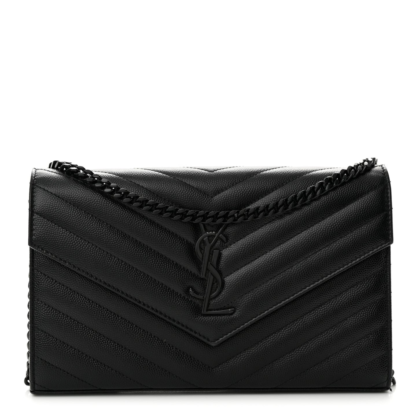 Grain De Poudre Matelasse Chevron Monogram Monochrome Chain Wallet Black