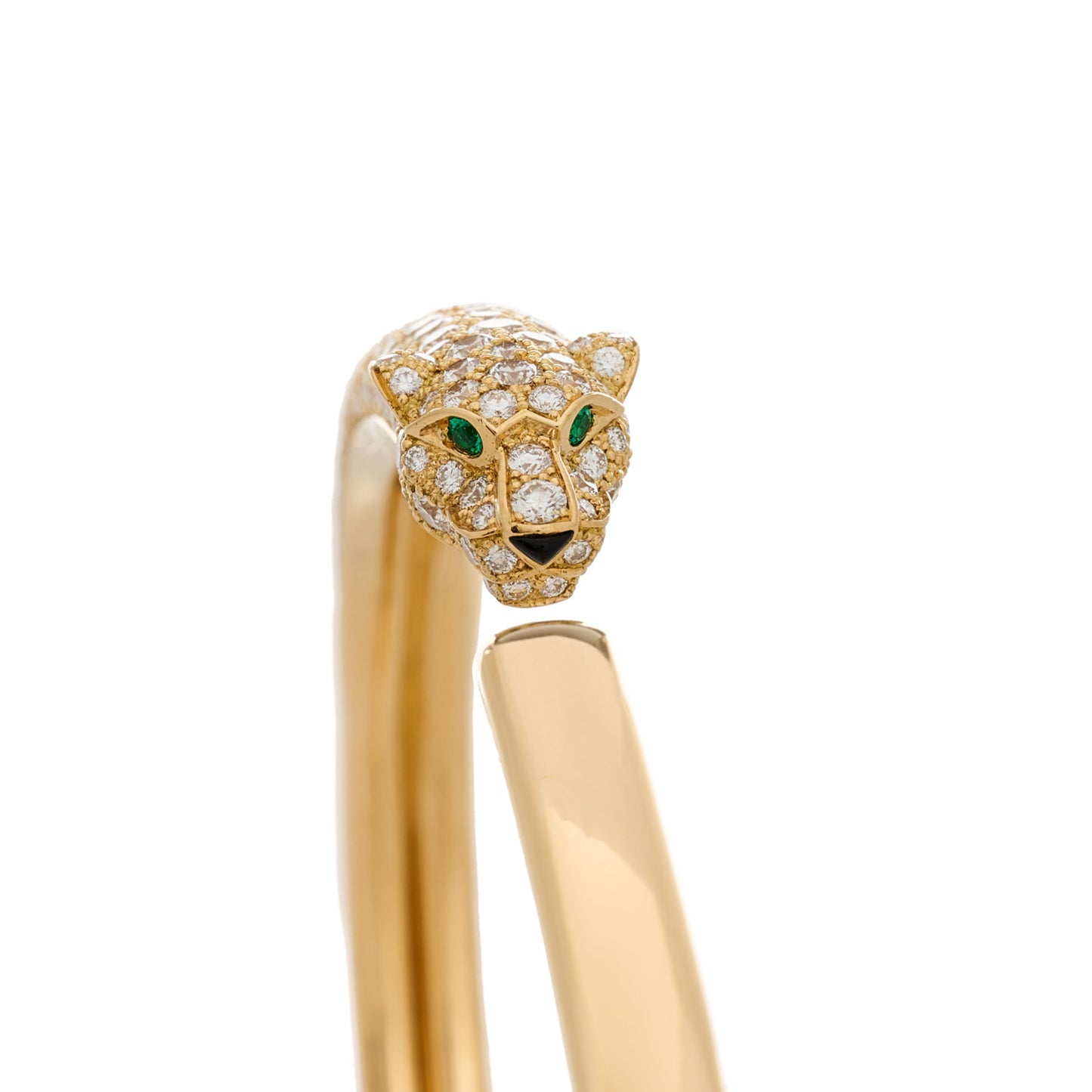 18K Yellow Gold Diamond Emerald Black Onyx Panthere De Cartier Cuff Bracelet 20