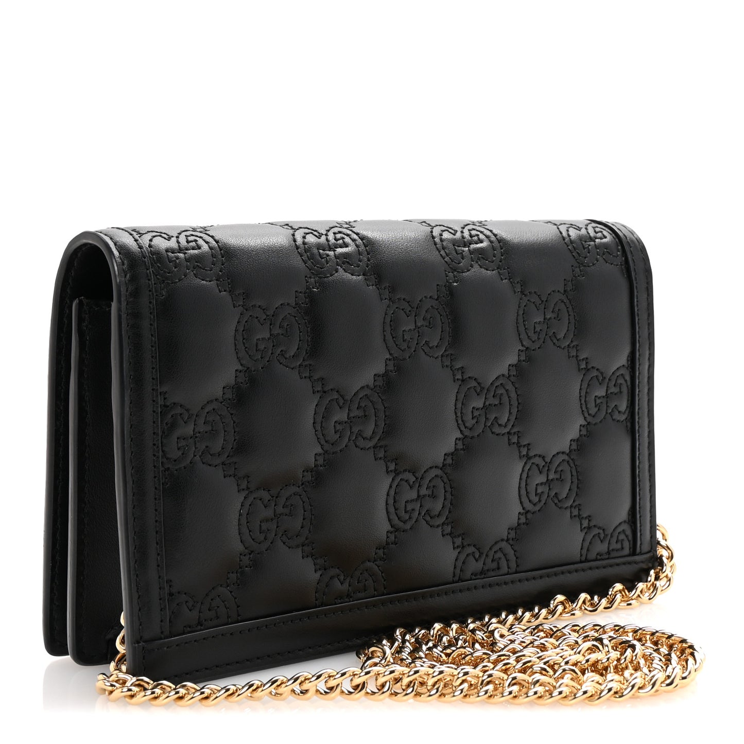 Calfskin GG Matelasse Chain Wallet Black