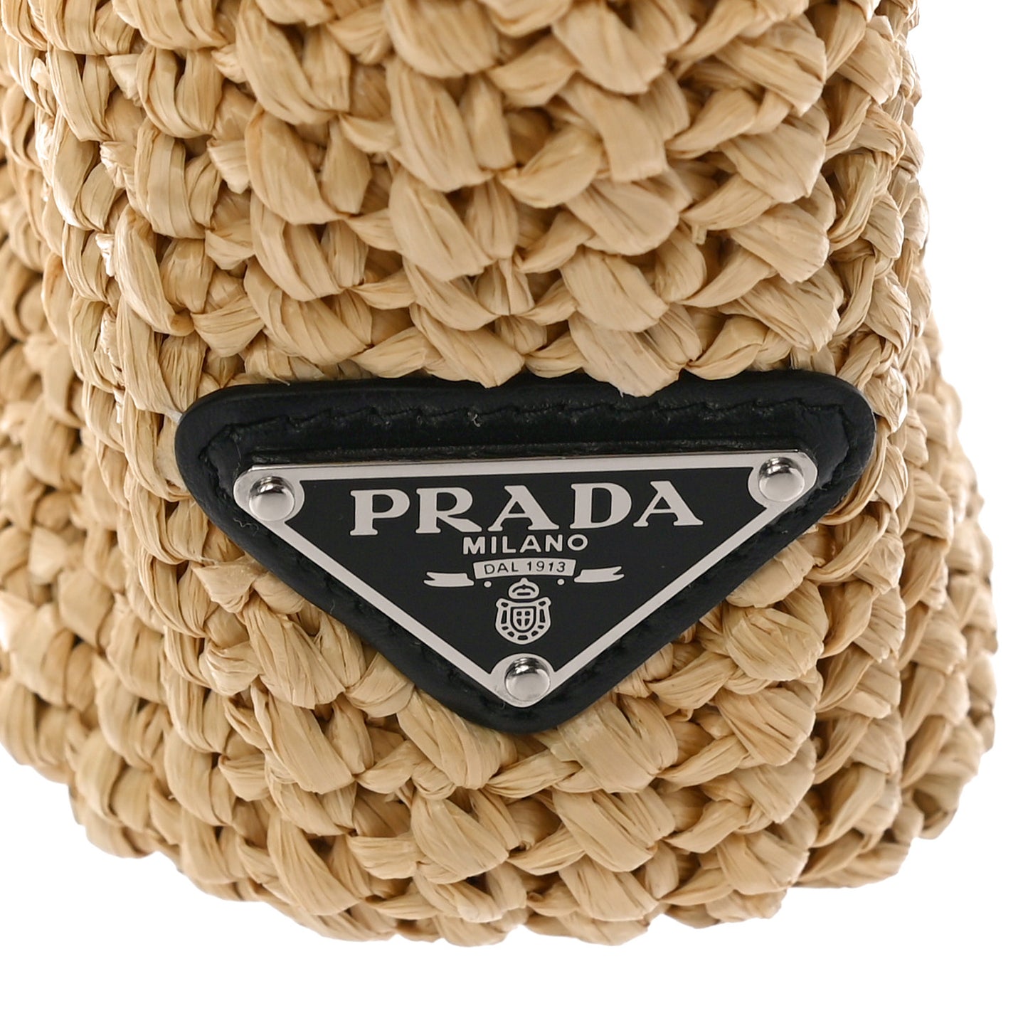 Yarn Raffia Effect Crochet Embroidered Small Logo Tote Naturale