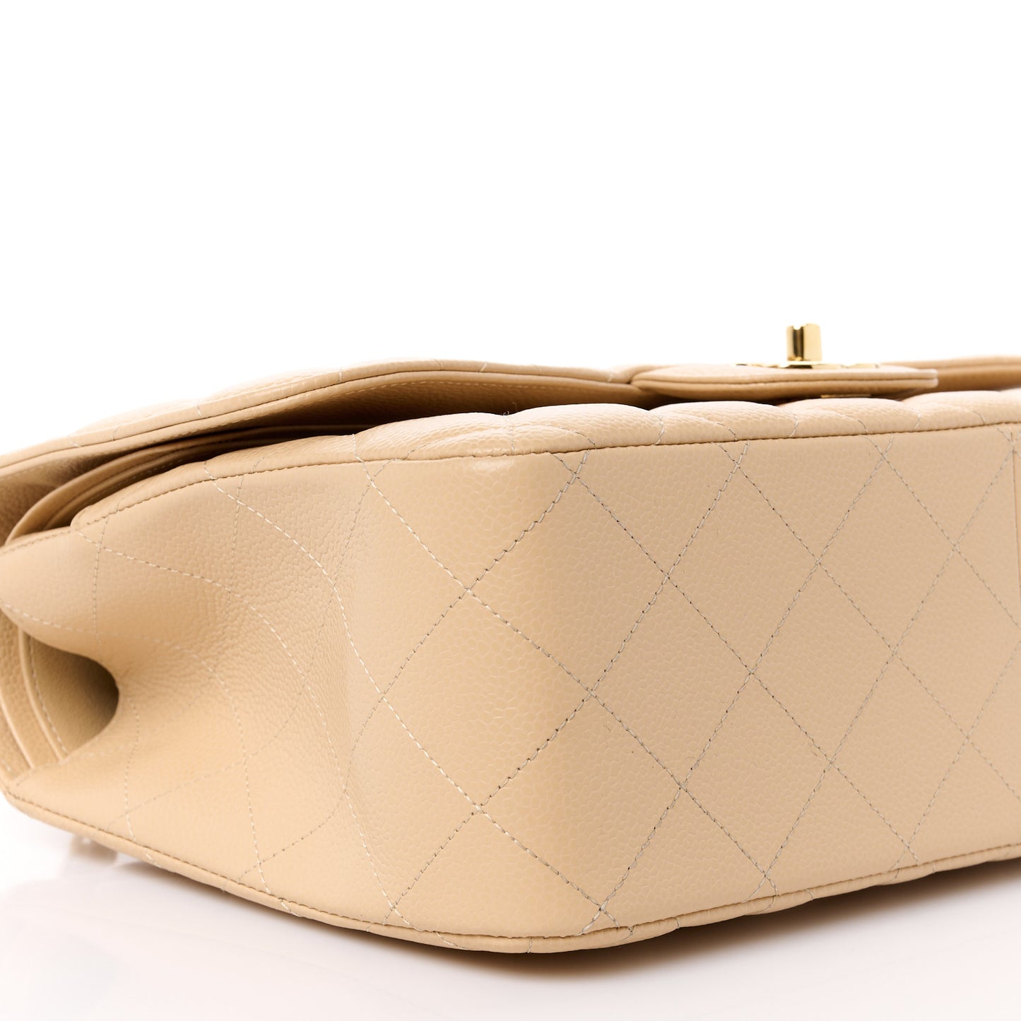 Caviar Quilted Jumbo Double Flap Beige