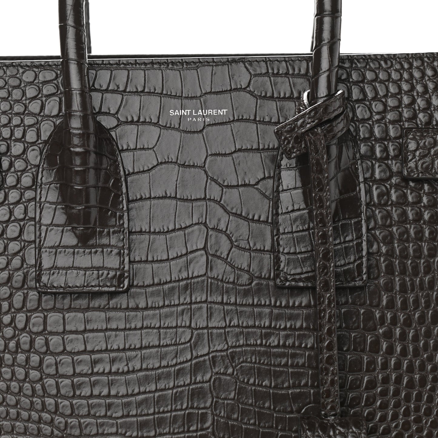 Calfskin Crocodile Embossed Small Sac De Jour Brown