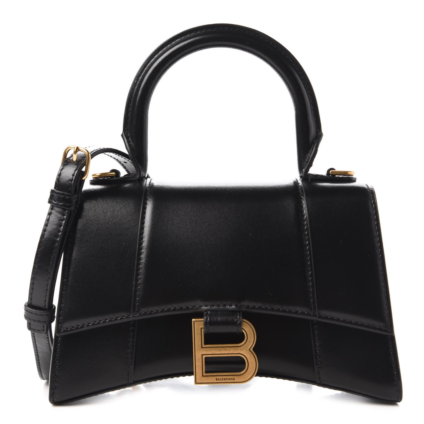 Shiny Box Calfskin Hourglass Top Handle Bag XS Black