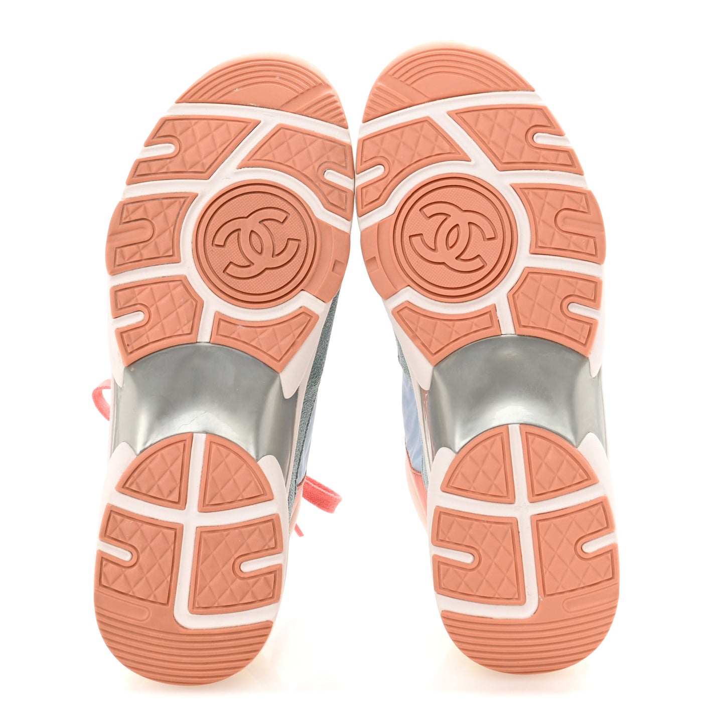 Nylon Lambskin Suede Calfskin CC Sneakers 38.5 Coral Light Blue White