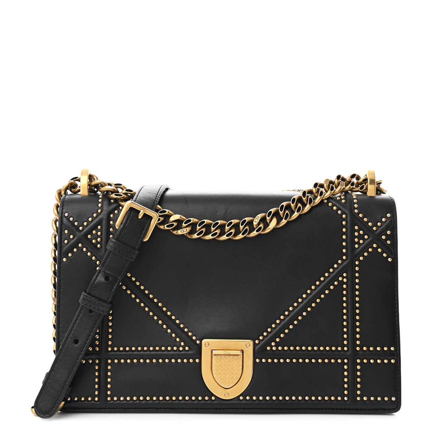 Lambskin Studded Medium Diorama Flap Bag Black