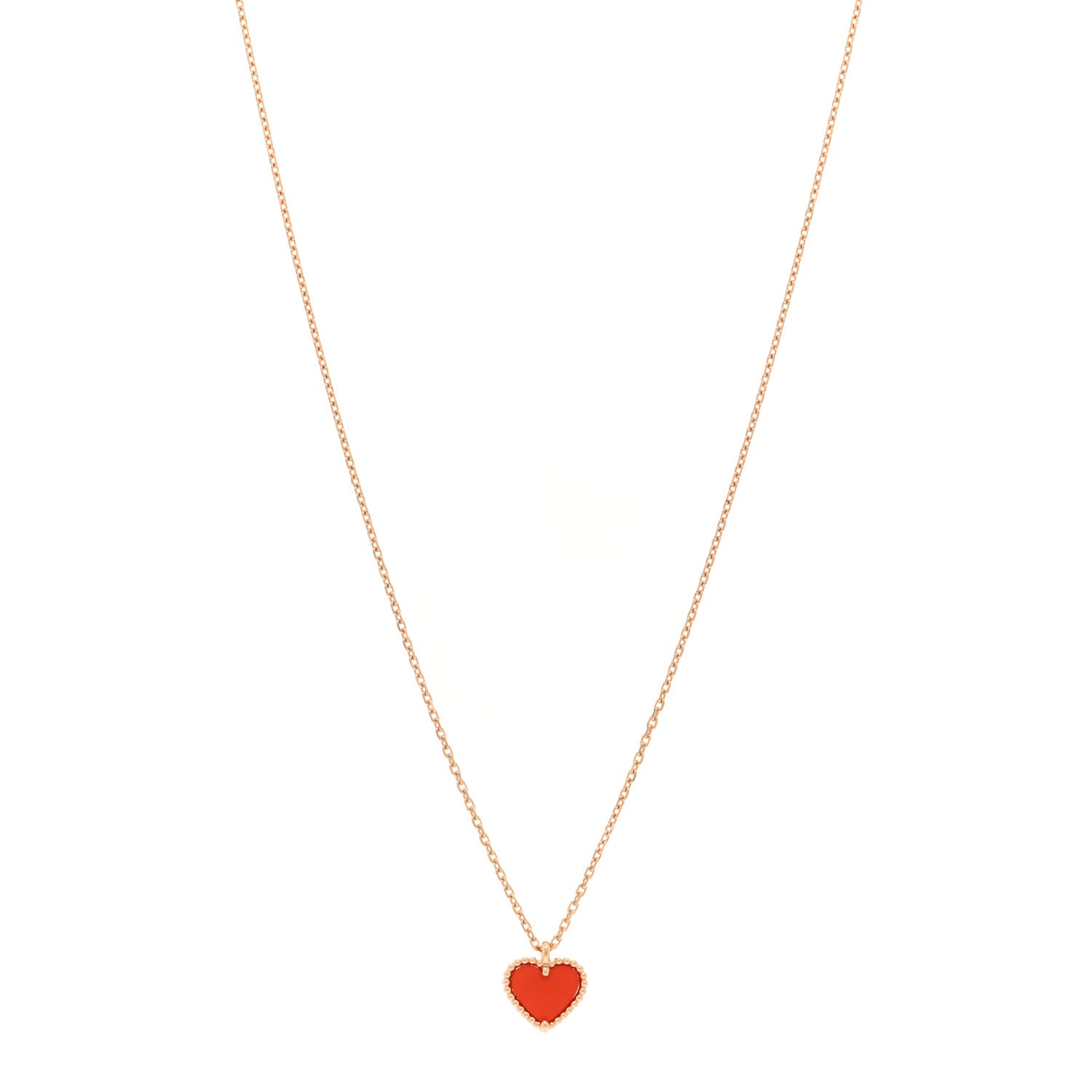 Van Cleef & Arpels 18k Rose Gold Carnelian Sweet Alhambra Heart Pendant Necklace 1 of 6