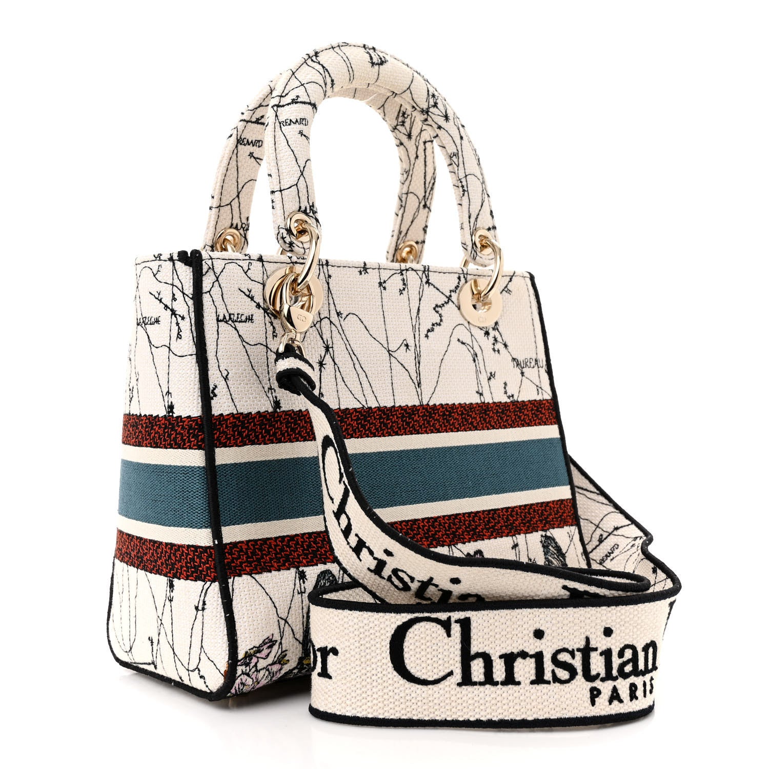 Christian Dior Canvas Constellation Embroidered Medium Lady D-Lite Latte Multicolor 3 of 11
