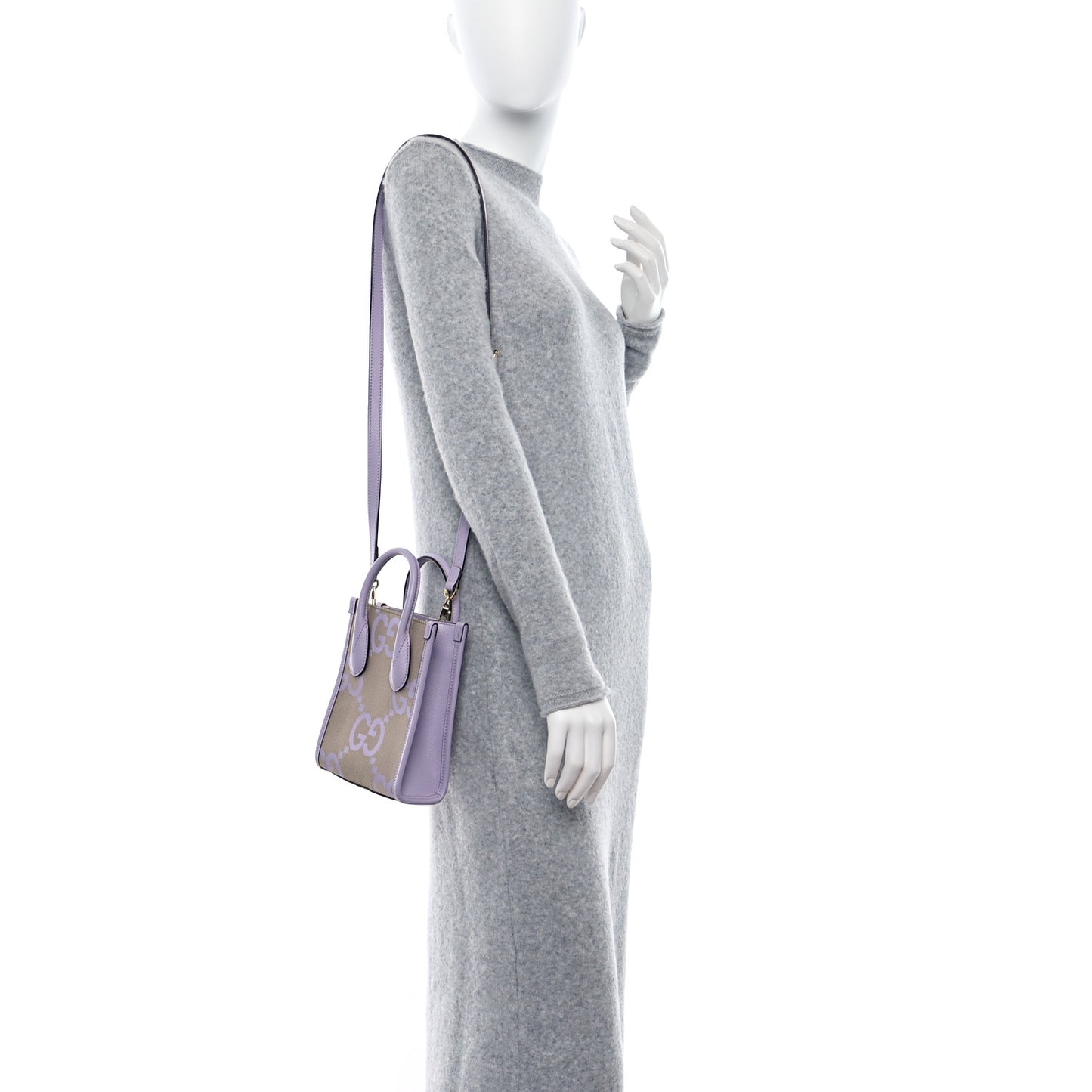 Monogram Jumbo GG Textured Dollar Calfskin Mini Tote Bag Beige Lapis