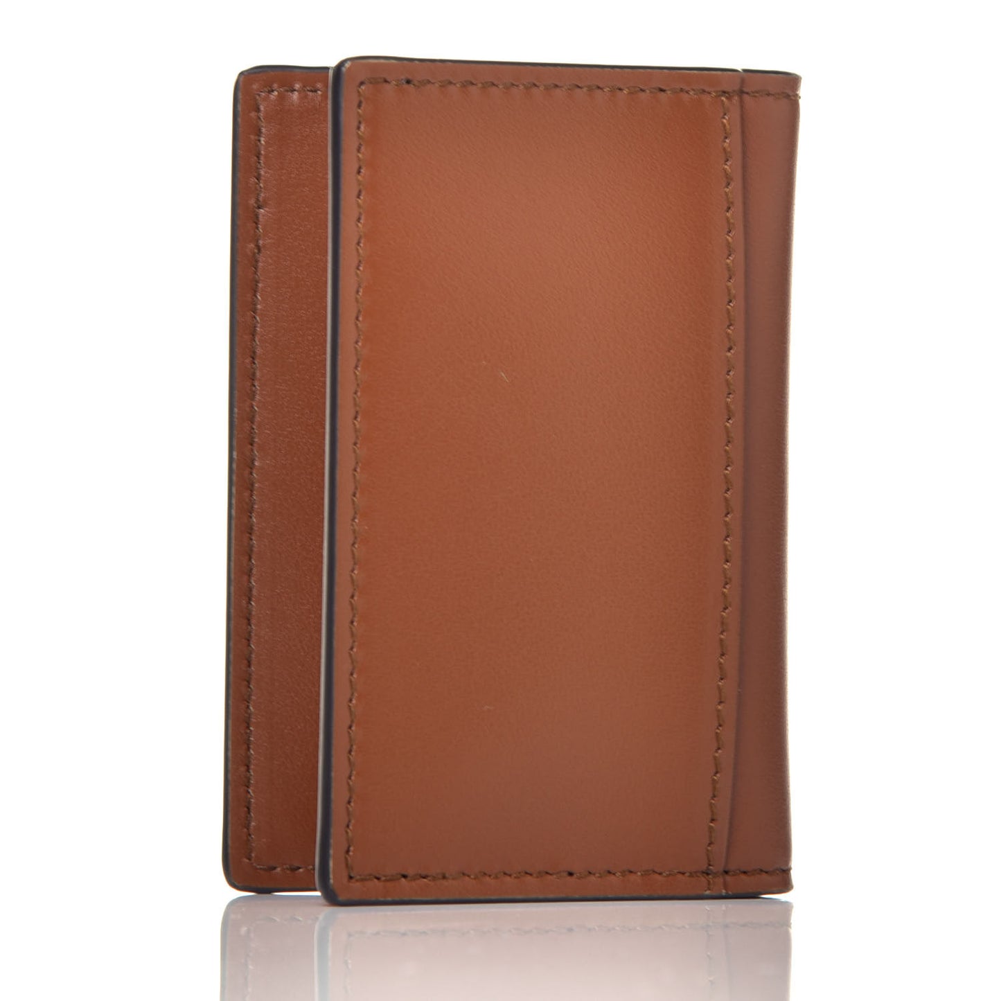 Calfskin Bi-Fold Logo Card Case Wallet Brown