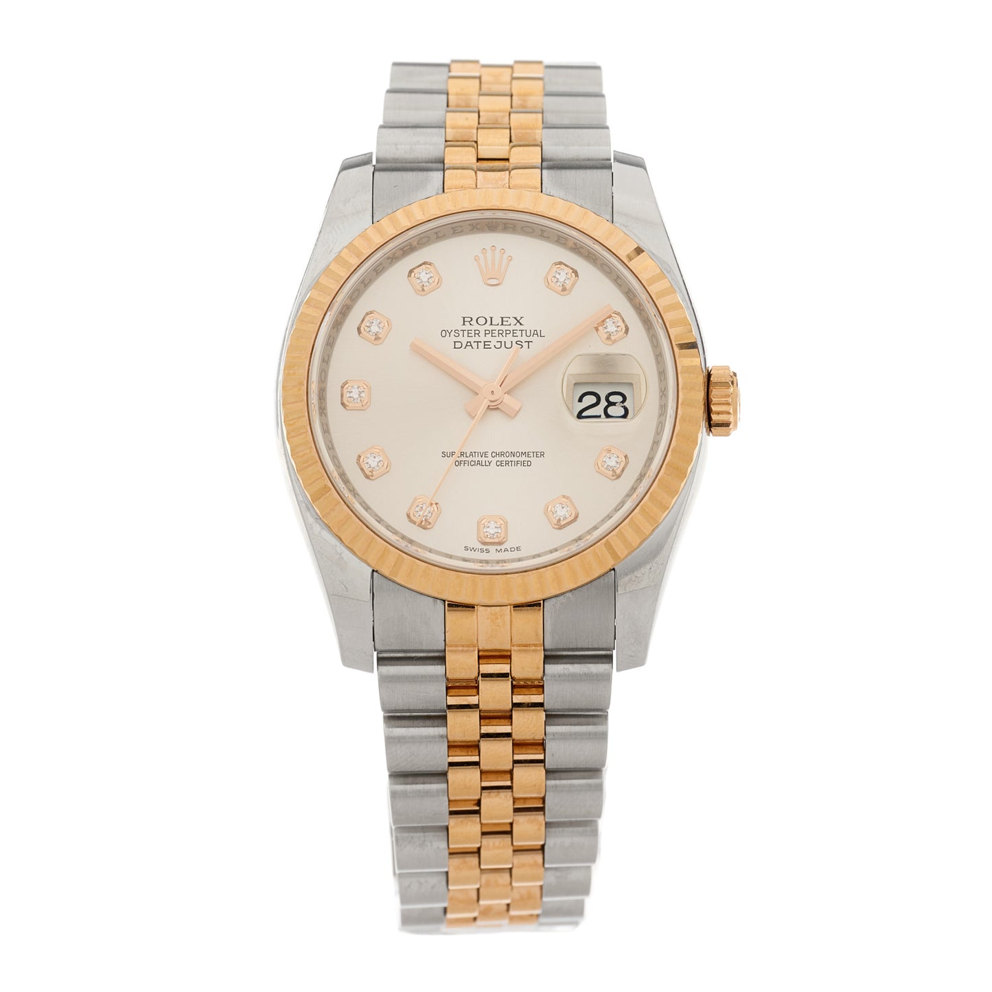 Stainless Steel 18K Everose Gold Diamond 36mm Oyster Perpetual Datejust Watch Silver 116231