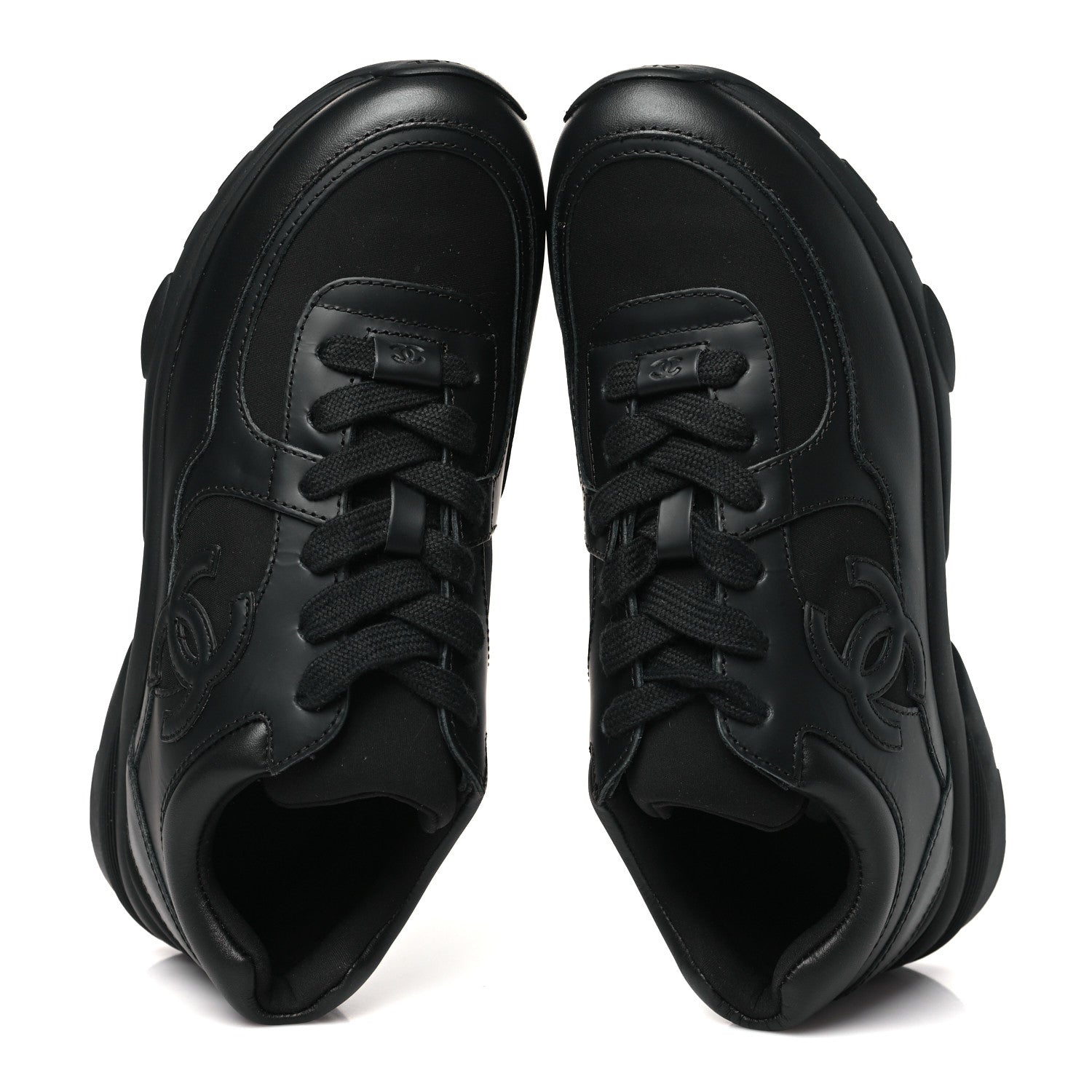 Chanel Lambskin Fabric CC Uniform Sneakers 38 Black 2 of 9