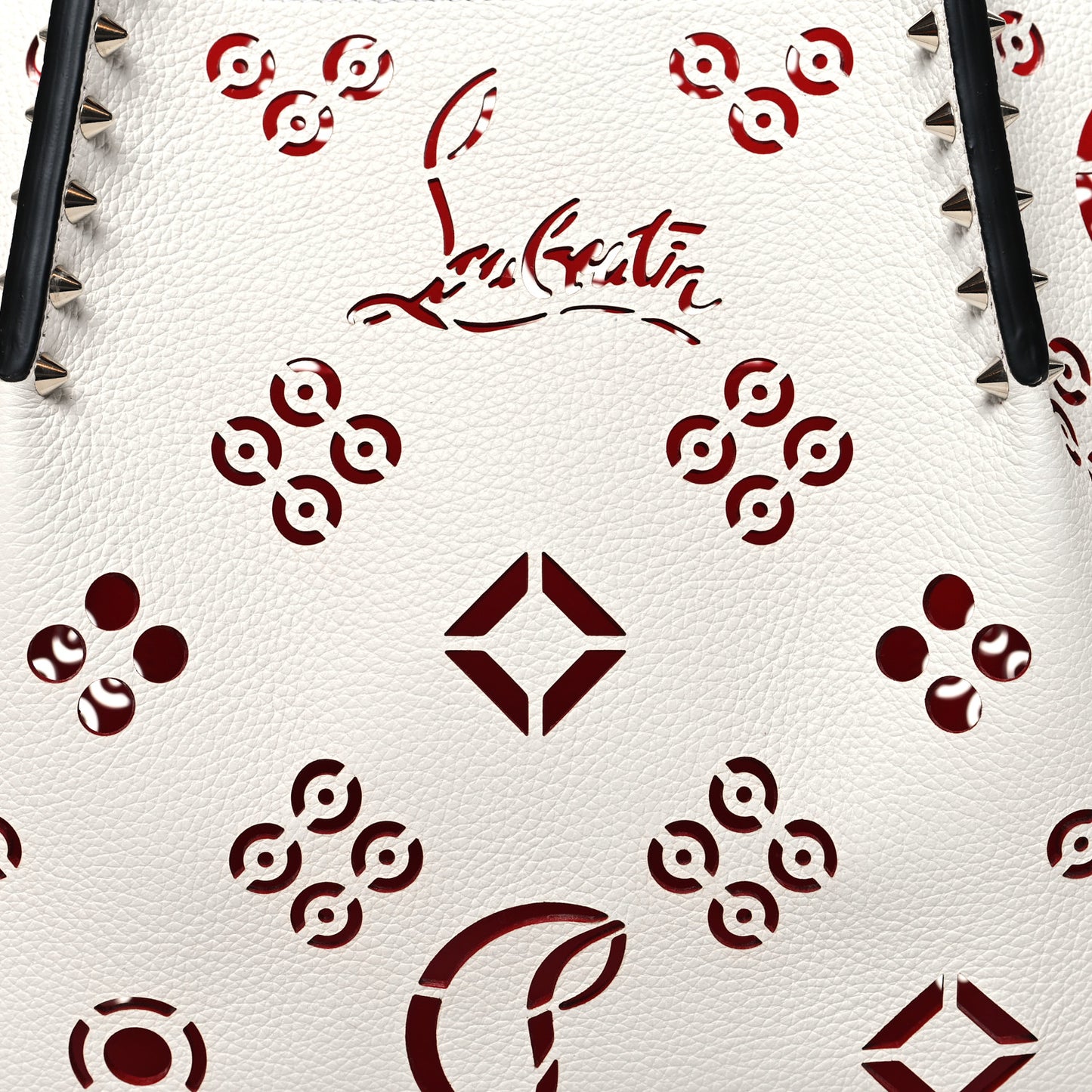 Calfskin Loubinthesky Small Perforated Cabarock Spikes Tote Snow