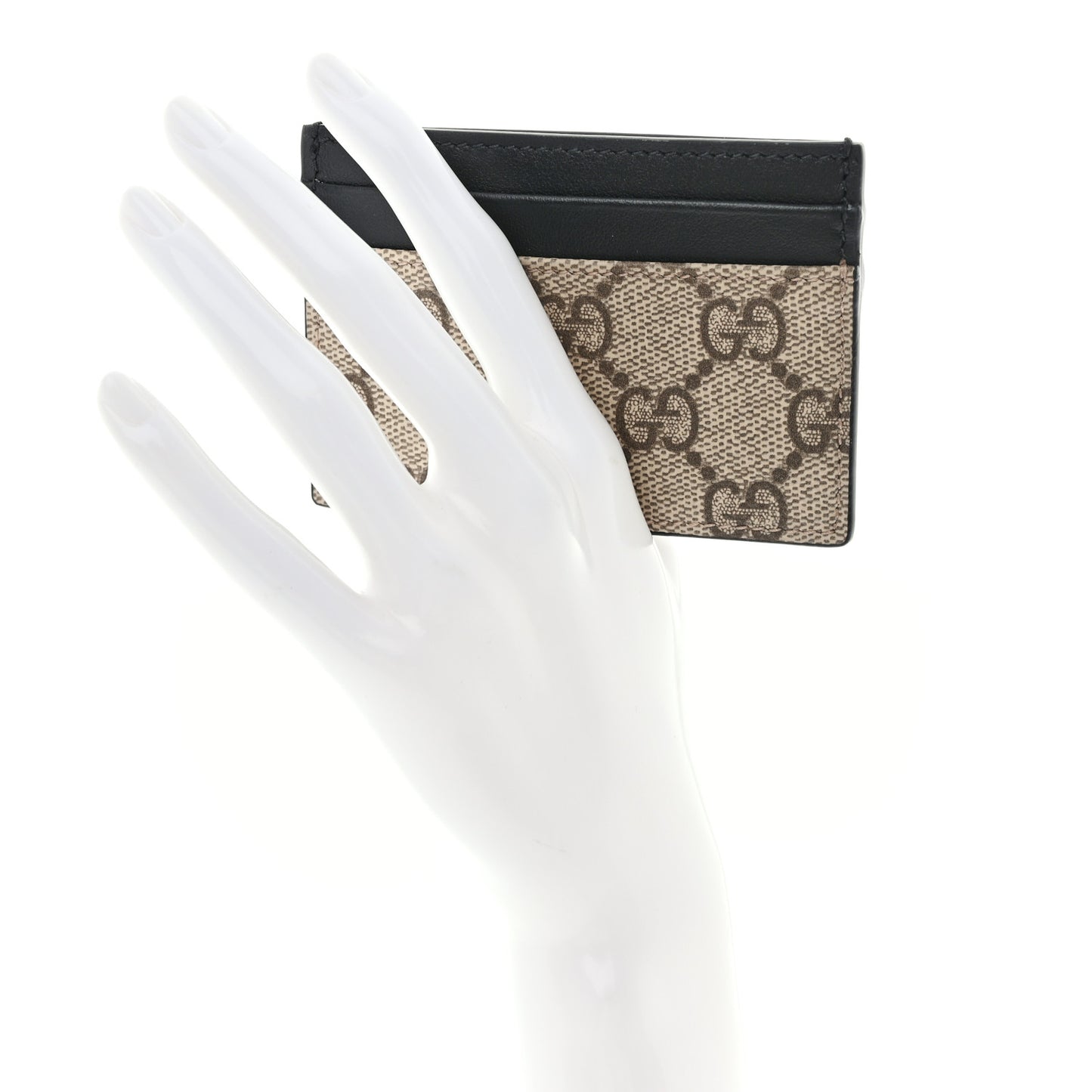 GG Supreme Monogram Calfskin Card Holder Beige Black