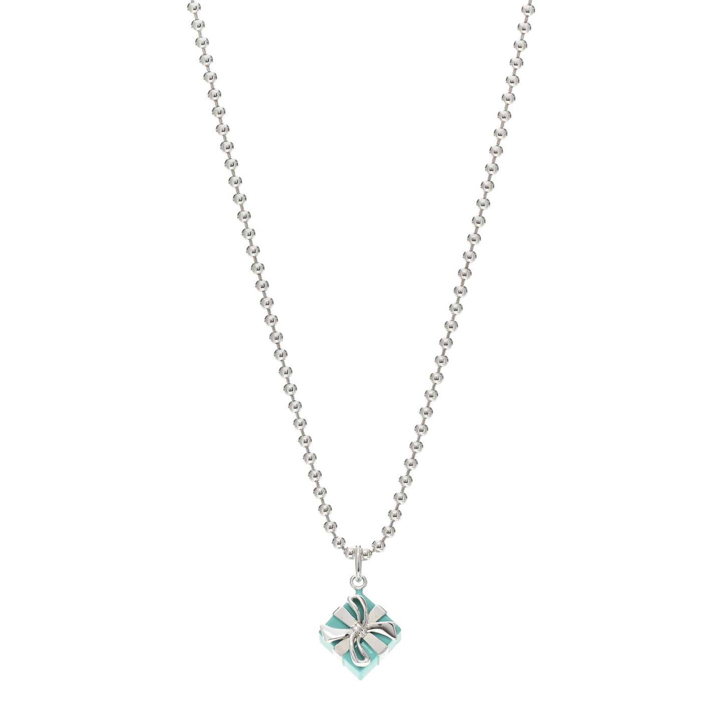 Sterling Silver Enamel Gift Box Charm Necklace Blue