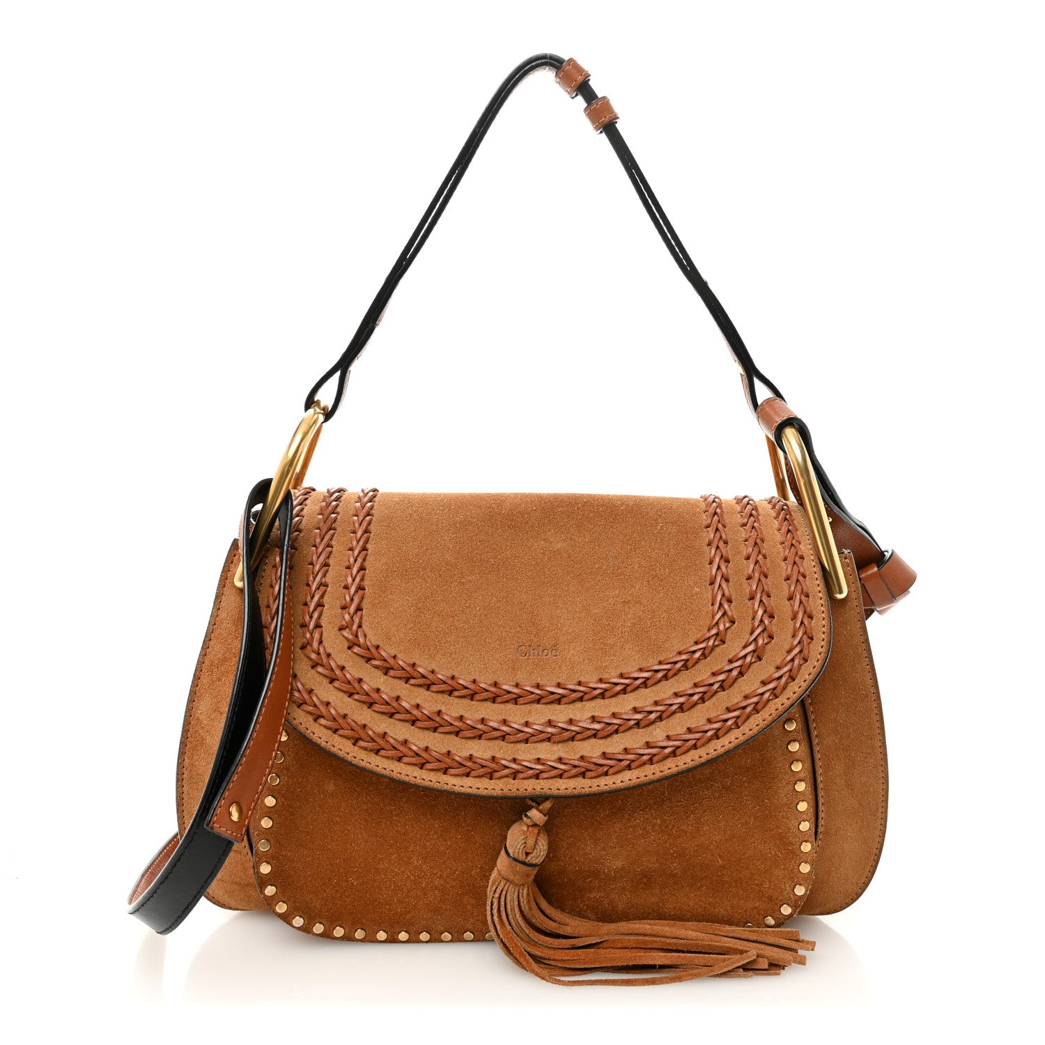 Chloe Suede Braided Medium Hudson Double Carry Shoulder Bag