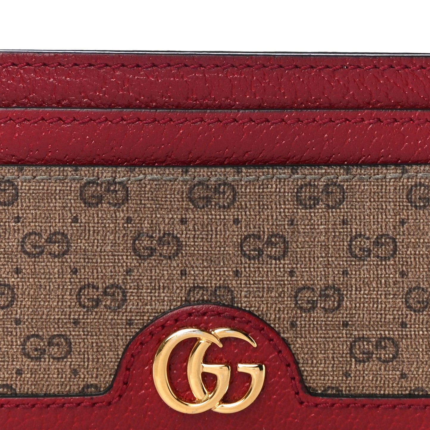 X DORAEMON Mini Vintage GG Supreme Monogram Card Holder Beige Cherry Red