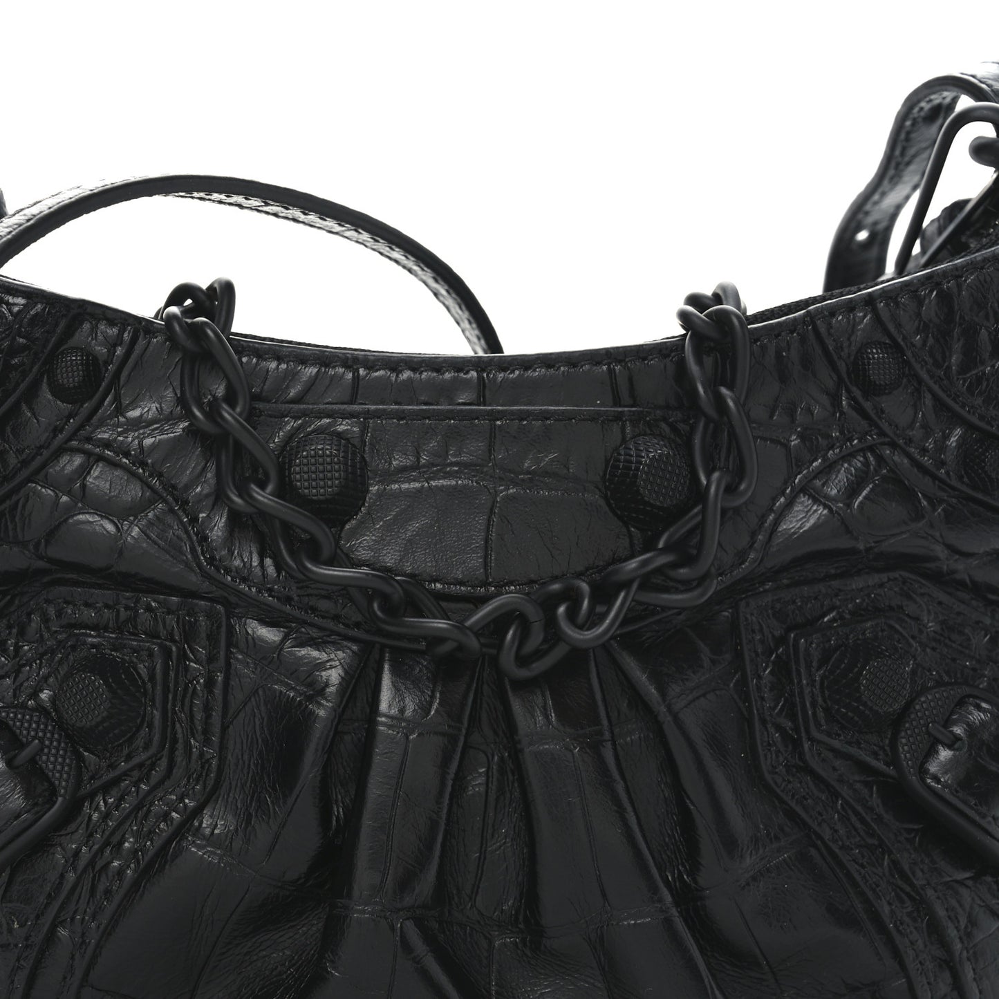 Extra Supple Calfskin Crocodile Embossed Le Cagole Mini Purse With Chain Black