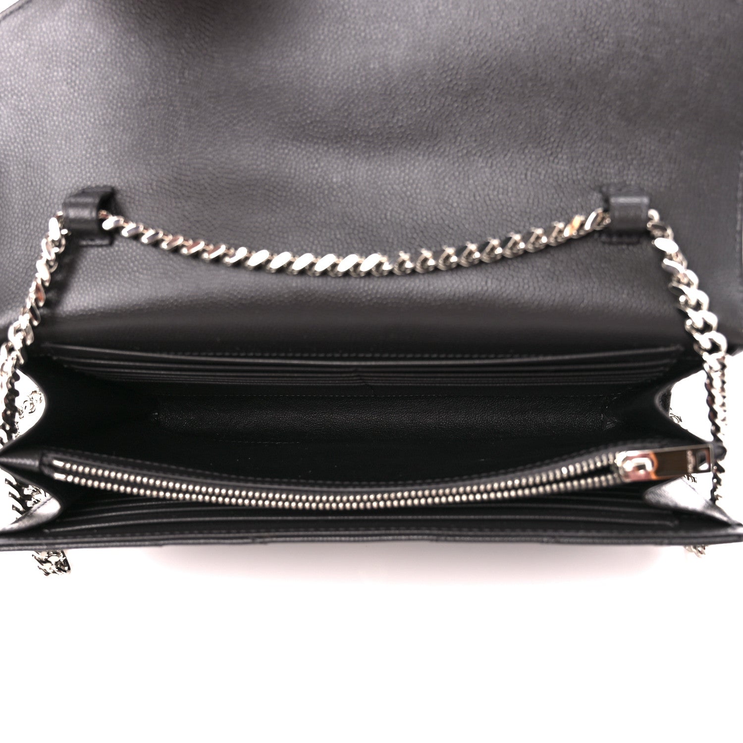 Saint Laurent Grain De Poudre Matelasse Chevron Monogram Chain Wallet Earth 5 of 10