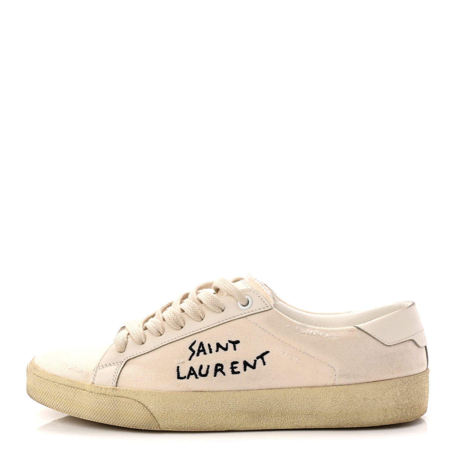 Saint Laurent Distressed Canvas Court Classic Sneakers 38.5 Panna 