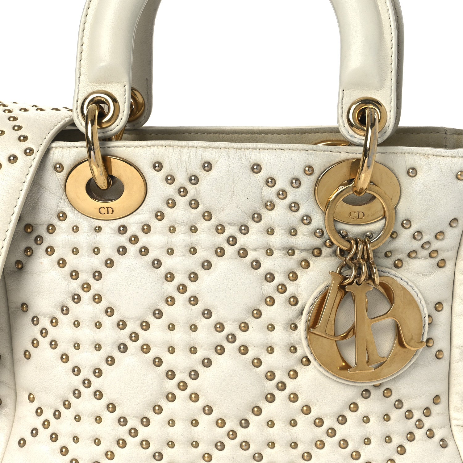 Christian Dior Calfskin Cannage Studded Small Supple Lady Dior White 8 of 15