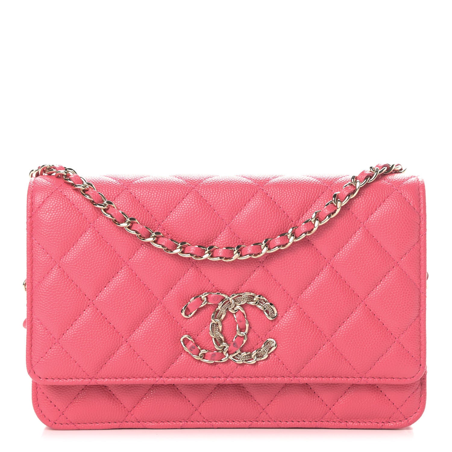 Chanel Caviar Quilted French New Wave Chain CC Wallet On Chain WOC Pink 2 of 27