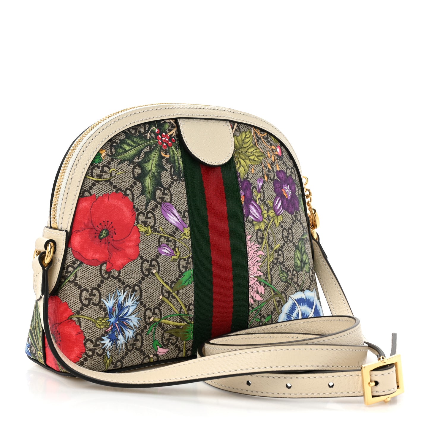GG Supreme Monogram Flora Web GG Small Ophidia Dome Shoulder Bag White