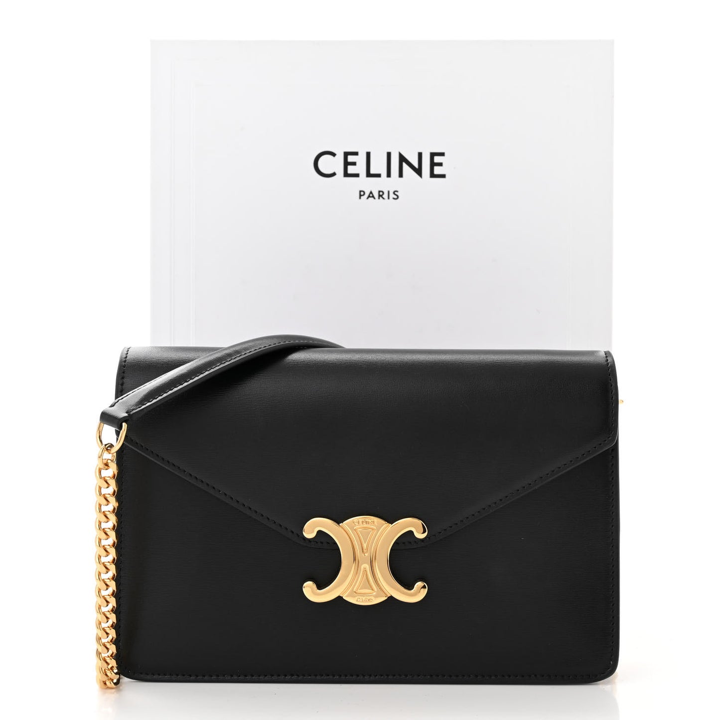 Shiny Calfskin Triomphe Margo Wallet on Chain Black