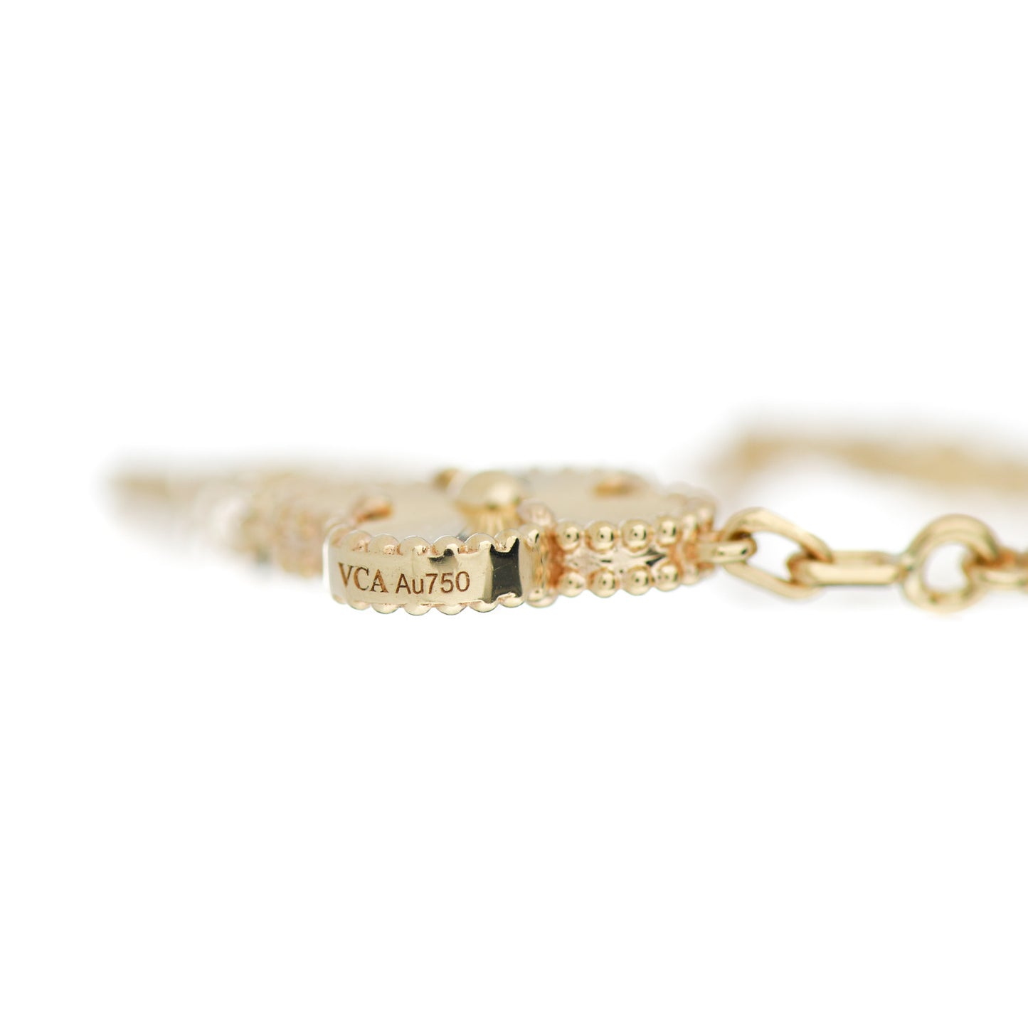 18K Yellow Gold Diamond 5 Motifs Guilloche Vintage Alhambra Bracelet