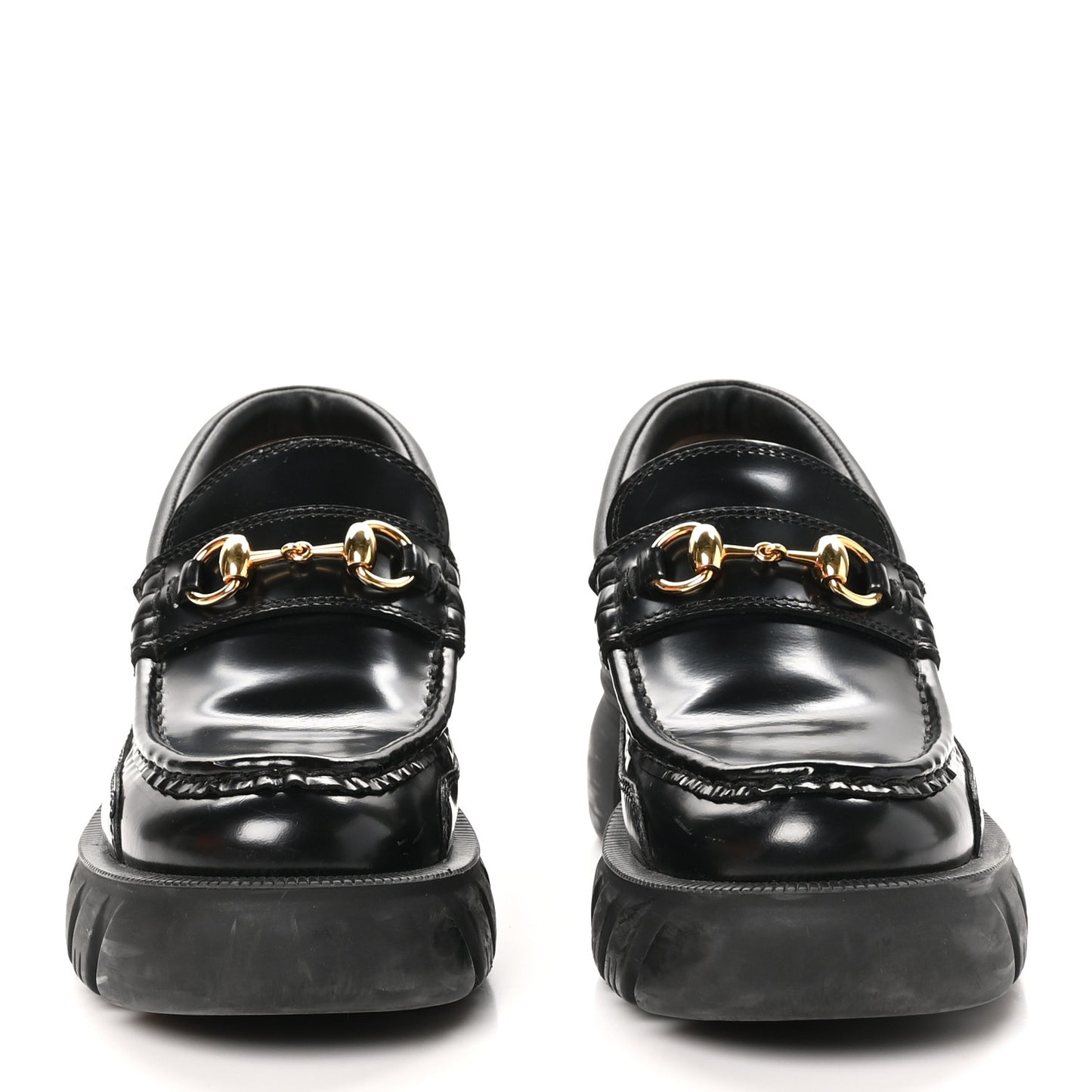 Magnum Calfskin Nappa Samoa Womens Horsebit Platform Chunky Lug Sole 40mm Loafers 36 Black