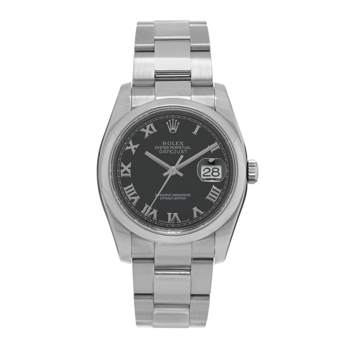 Stainless Steel 36mm Oyster Perpetual Datejust Watch Black Roman 116200