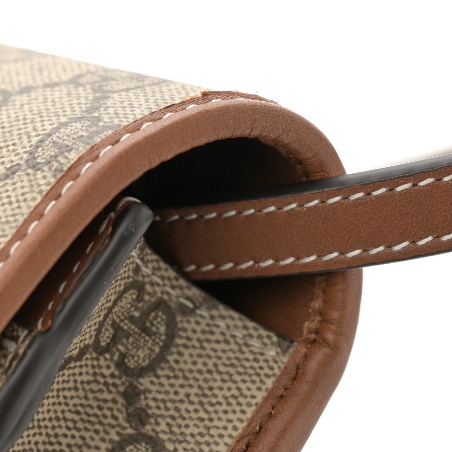 GG Supreme Monogram Textured Calfskin Emblem Super Mini Shoulder Bag Beige Dark Brown