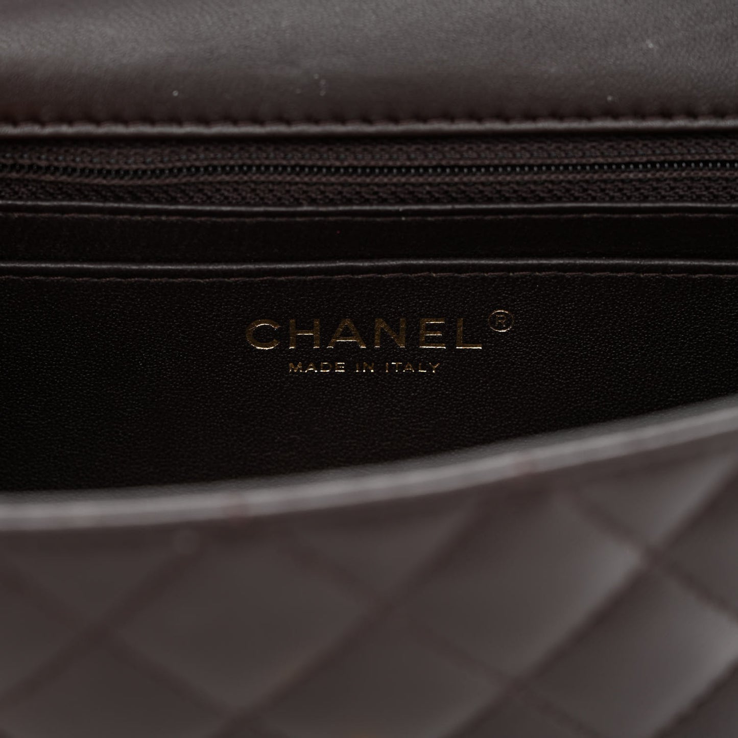 Lambskin Quilted Mini Rectangular Flap Dark Brown