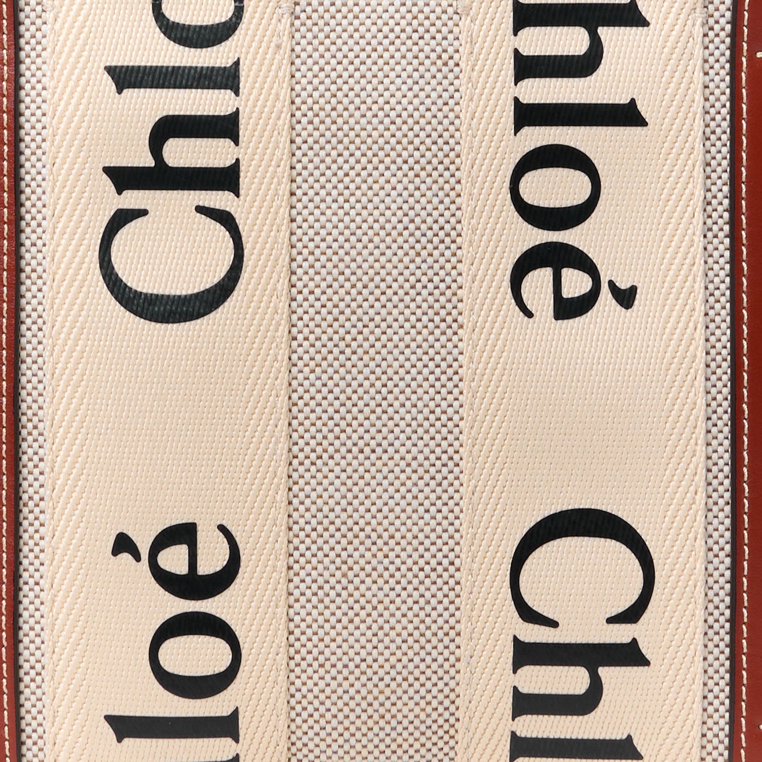 Chloe Cotton Calfskin Small Woody Ribbon Tote With Strap White Brown 10 of 12