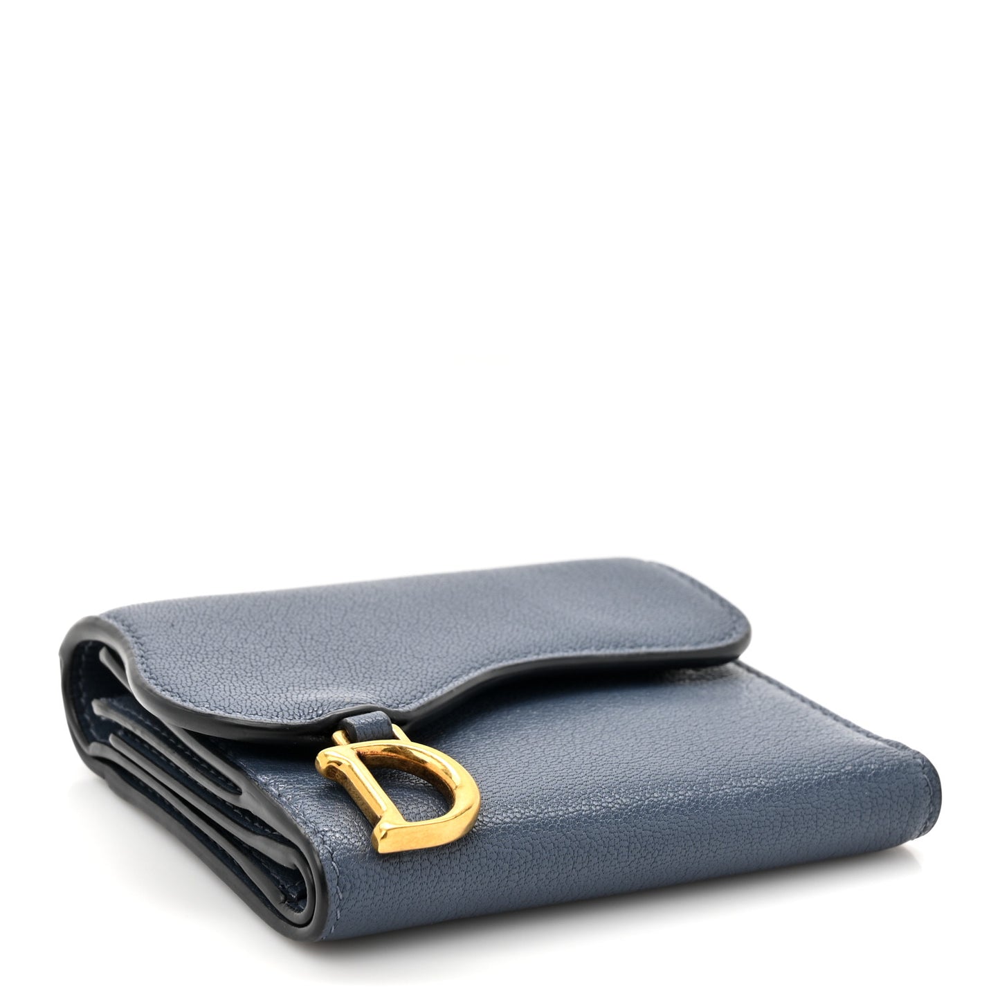 Goatskin Saddle Lotus Wallet Denim Blue