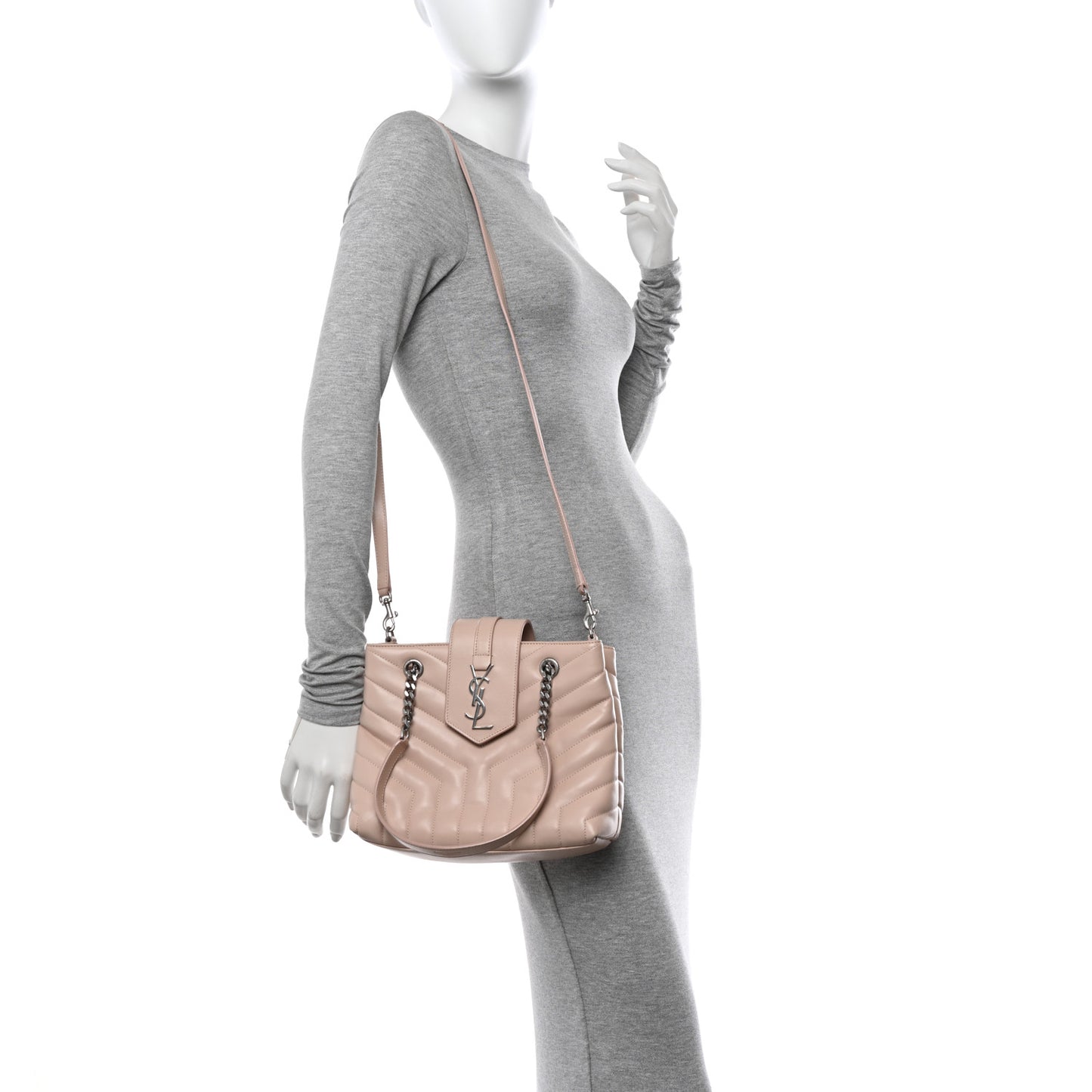 Calfskin Y Quilted Monogram Small Loulou Shopper Marble Pink