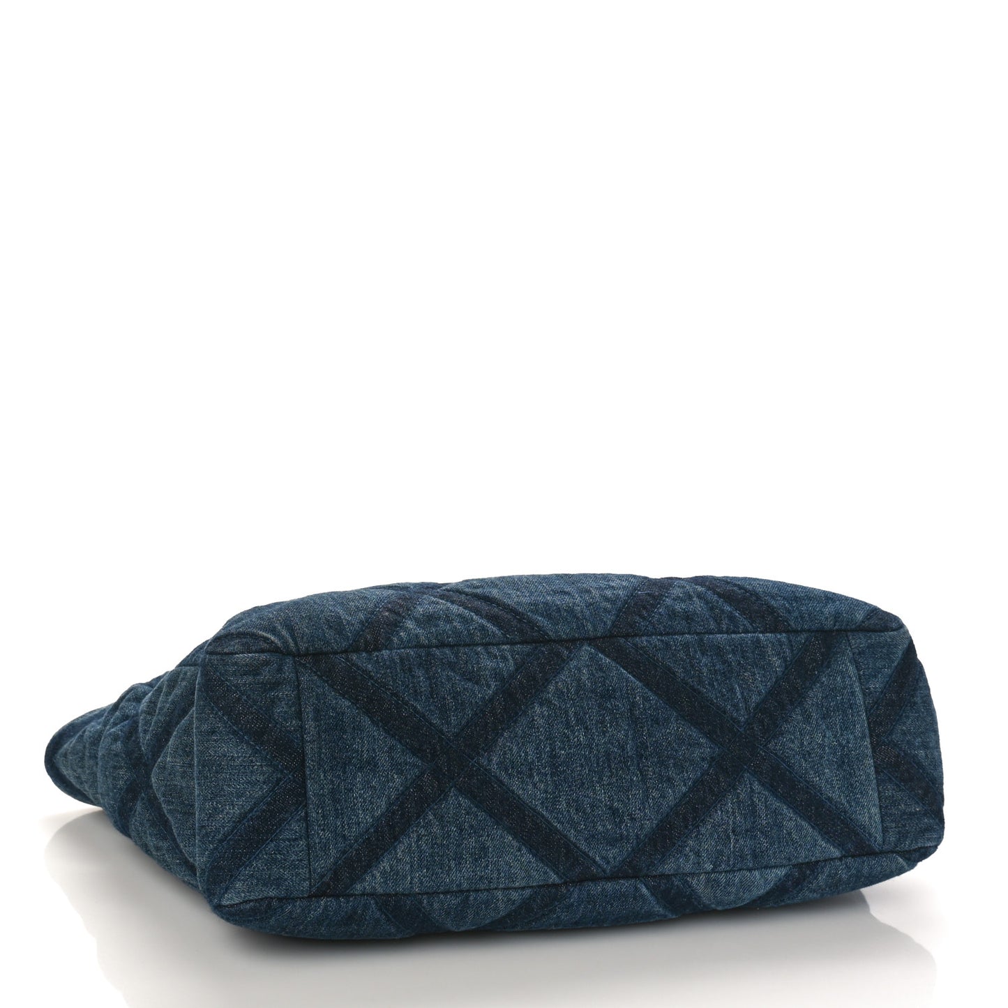 Denim Quilted Chanel 19 East West Shopping Bag Blue